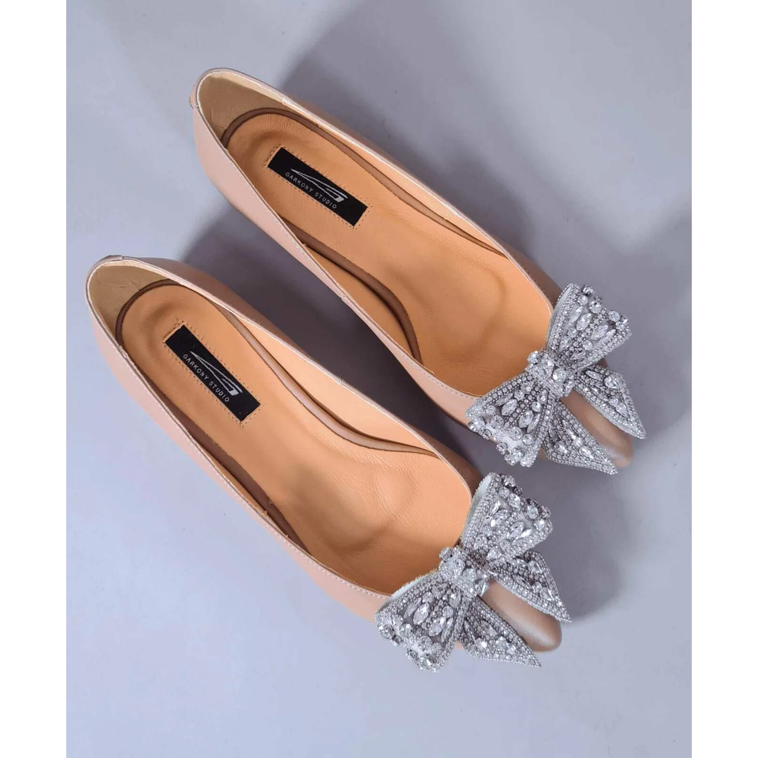 Balerini Piele Naturala Bej cu funda Love Angel