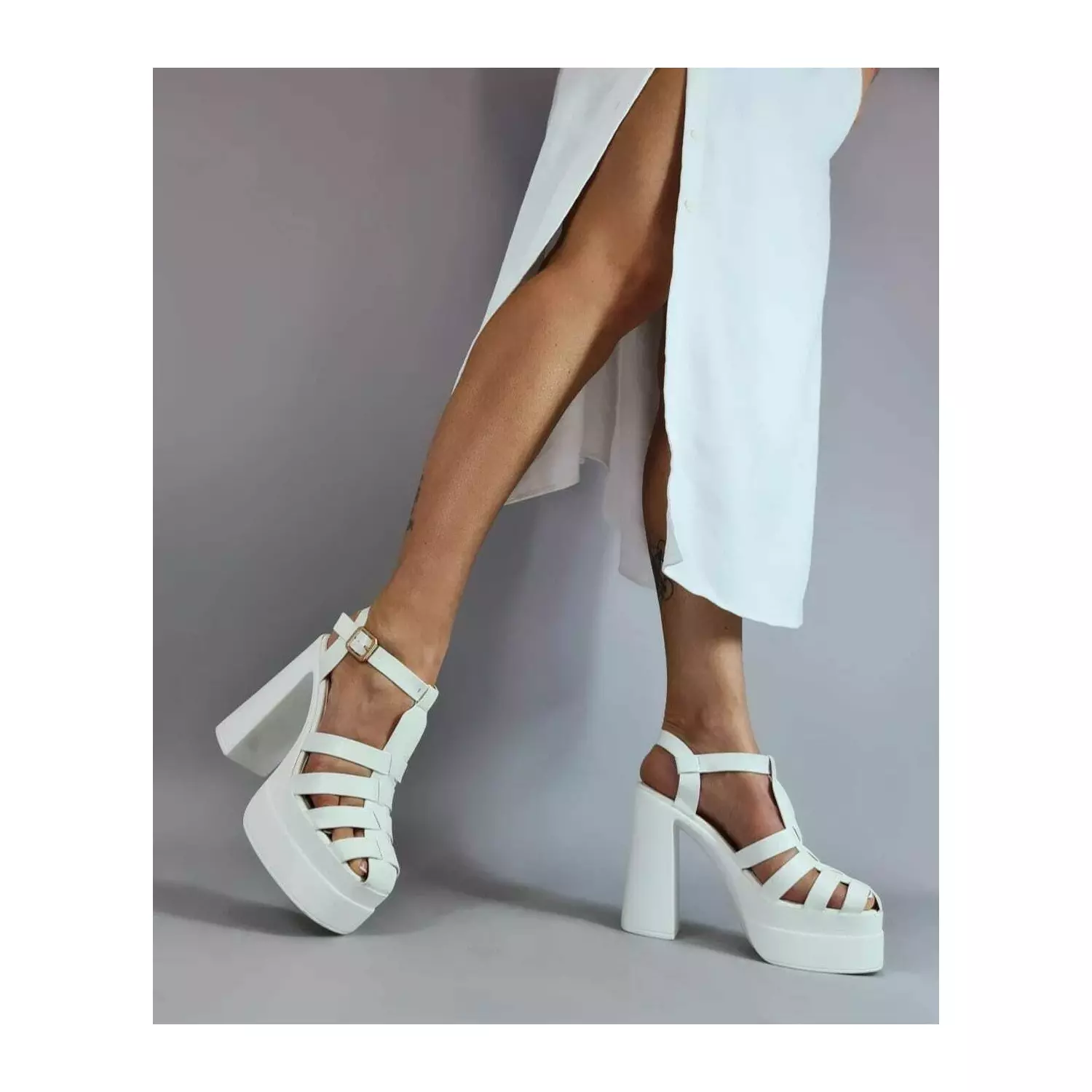 Sandale cu platforma dubla Goldy albe