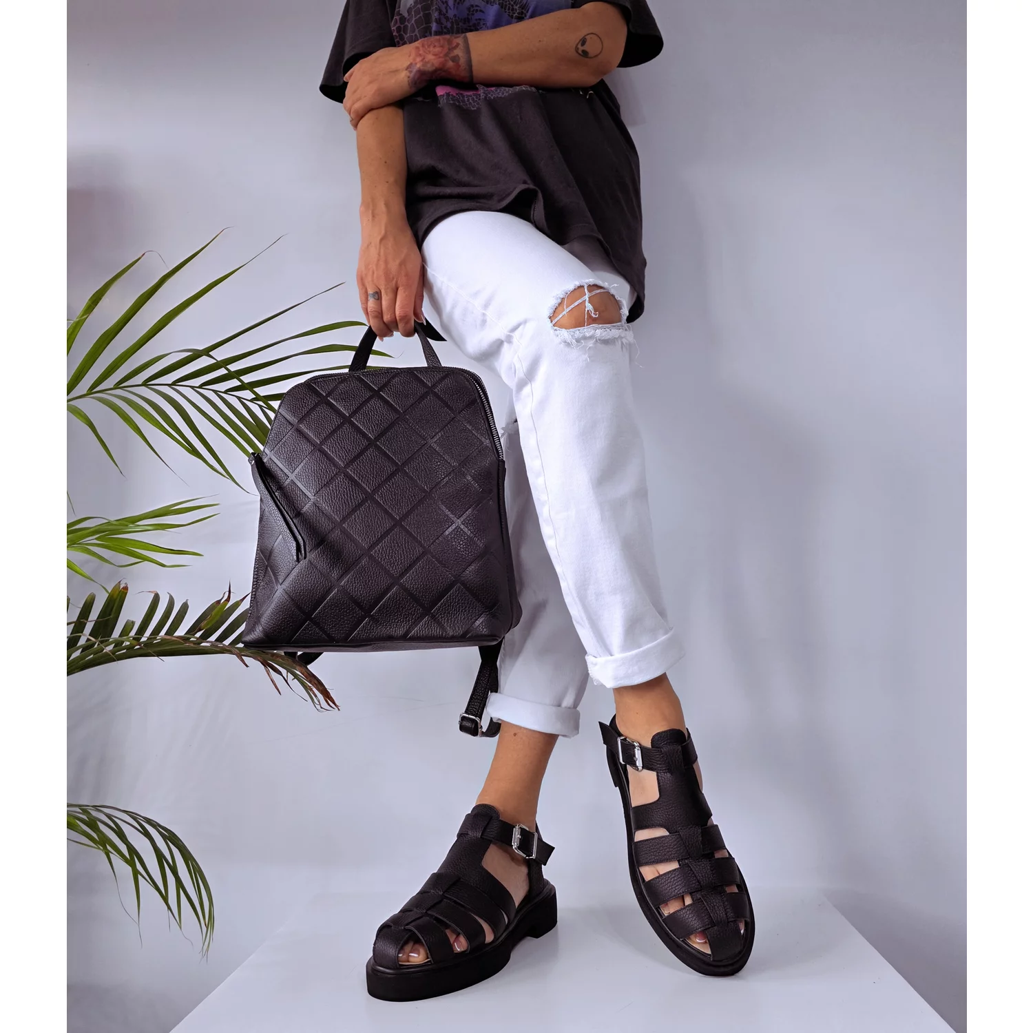 Sandale Casual Piele Naturala Negre cu barete Fargo