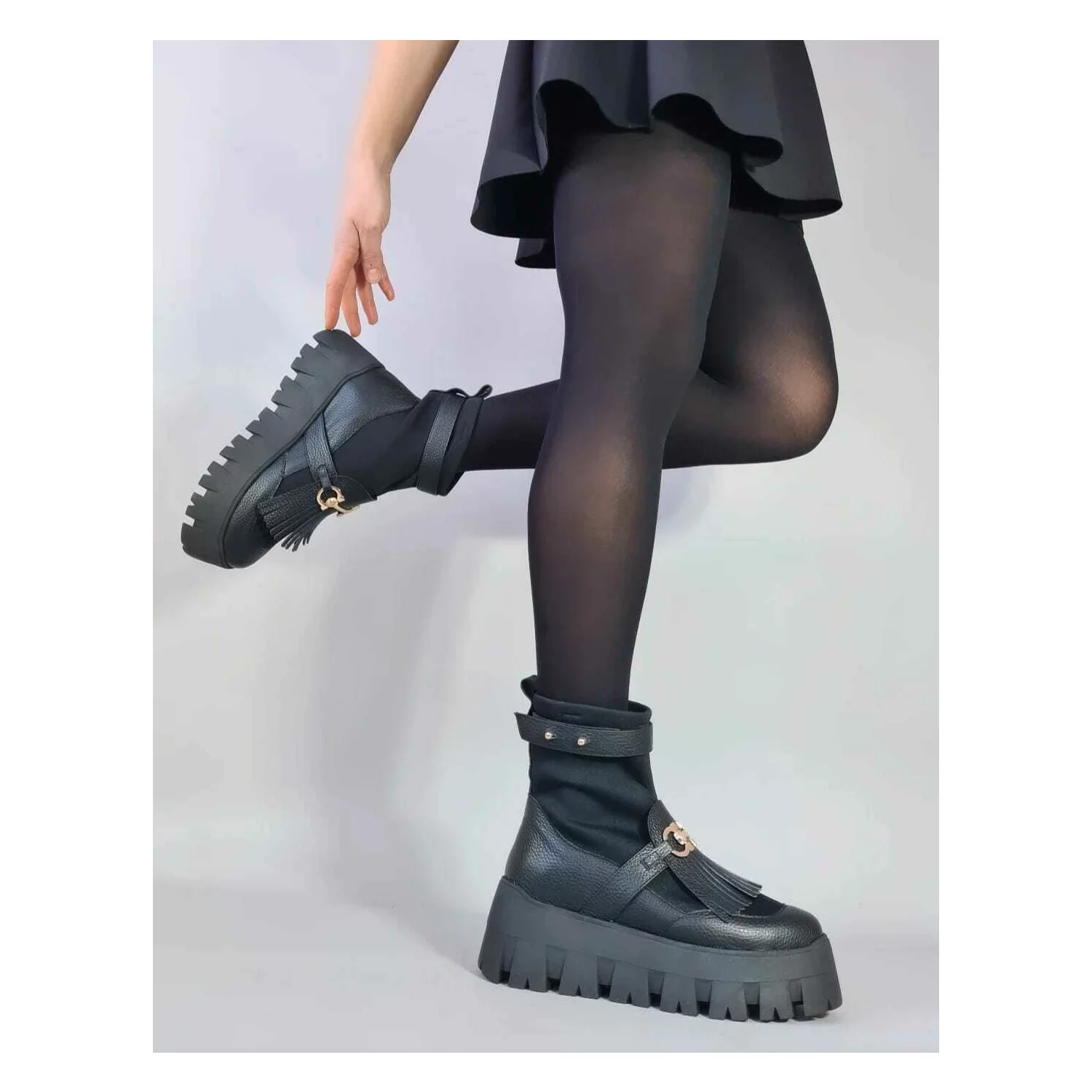 Ghete dama Piele Naturala Neagra Bacara