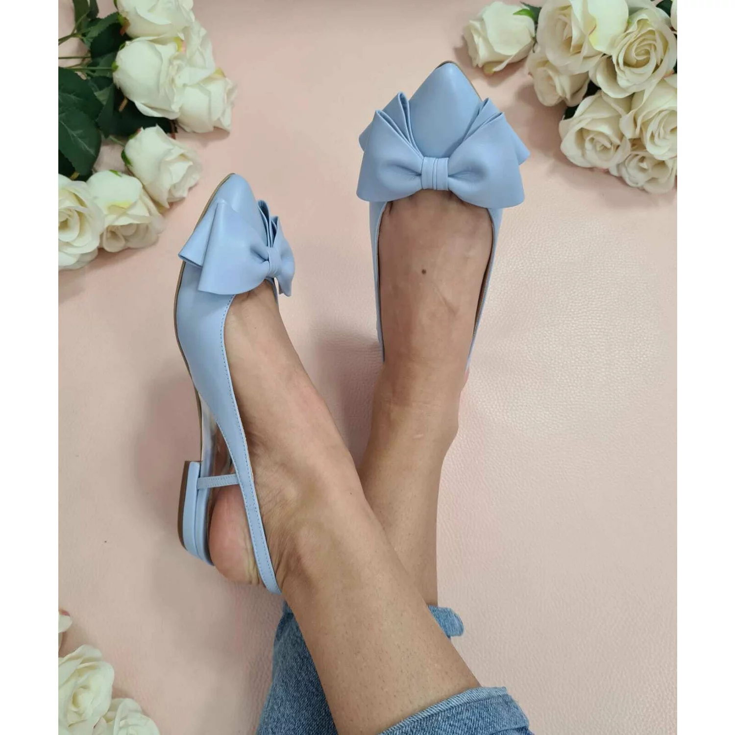 Balerini bleo din piele naturala Top cu funda