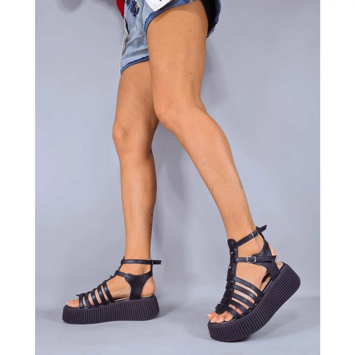 Sandale dama Piele Naturala Negre cu barete Goldy