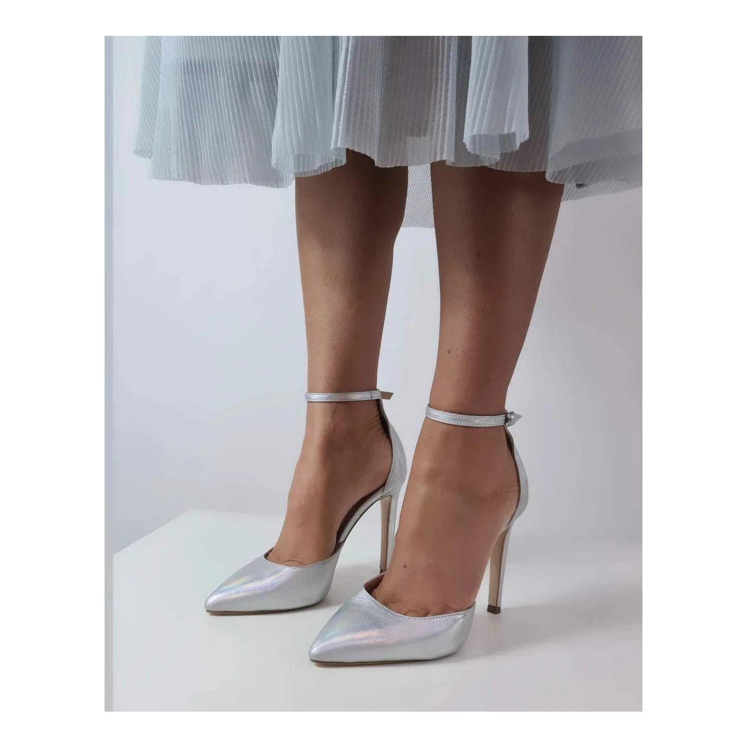 Pantofi stiletto Piele Naturala argintie Erica