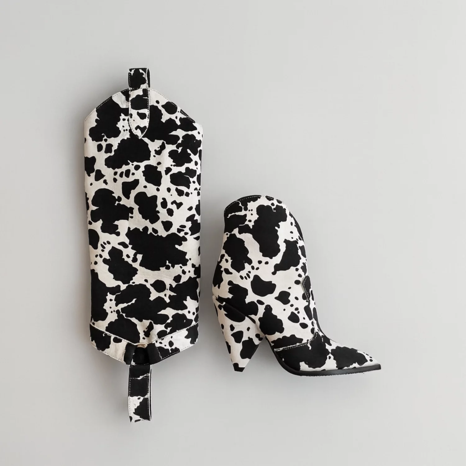 Cizme cu carambi detasabili din Piele Naturala imprimeu Alb-Negru Opera Noir