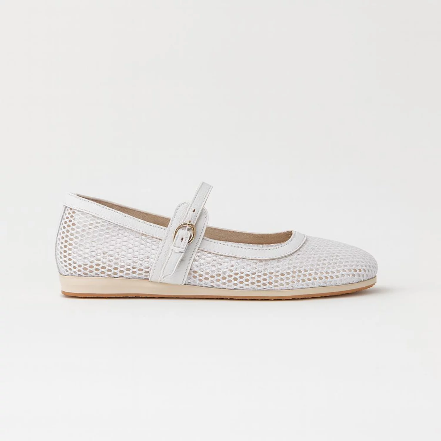 Balerini Piele Naturala cu plasa Albi cu plasa Glosy