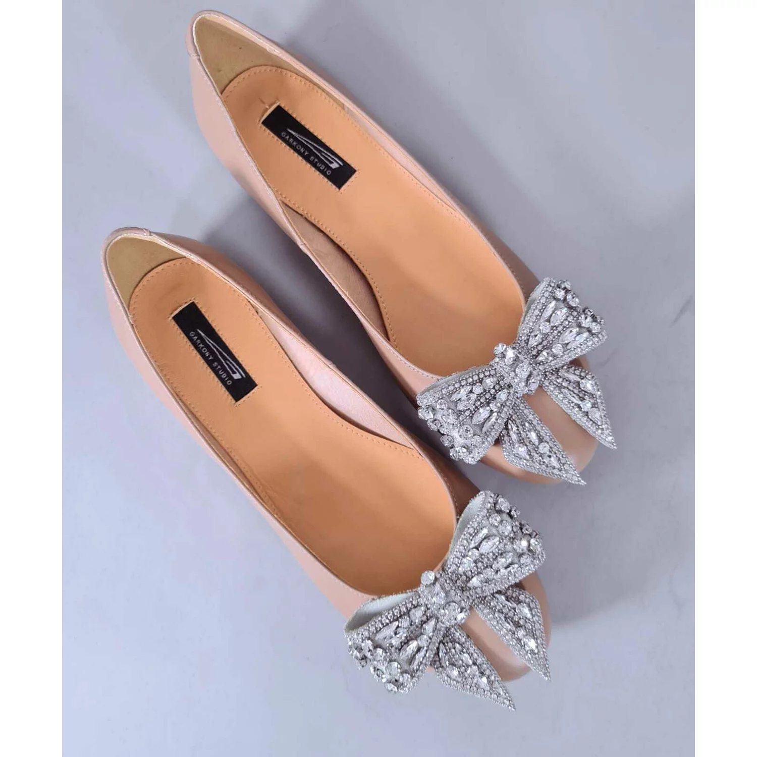 Balerini Piele Naturala Bej cu funda Sarah