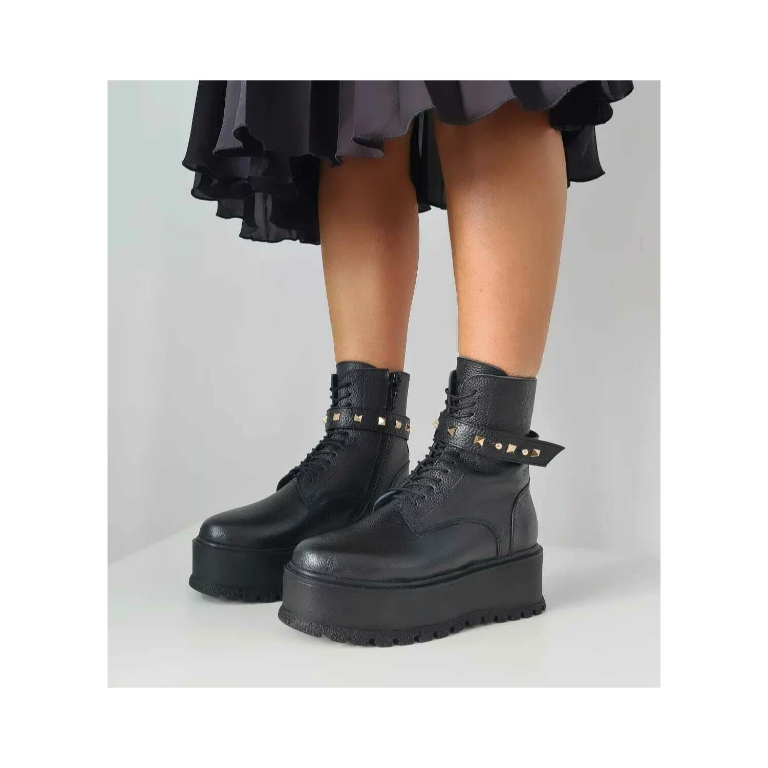 Ghete Piele Naturala Neagra Leeds 1