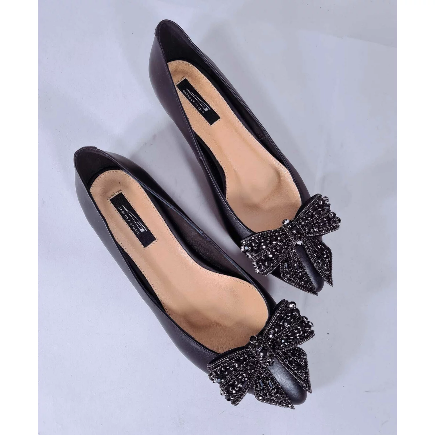 Balerini Piele Naturala Negri cu funda Love Angel