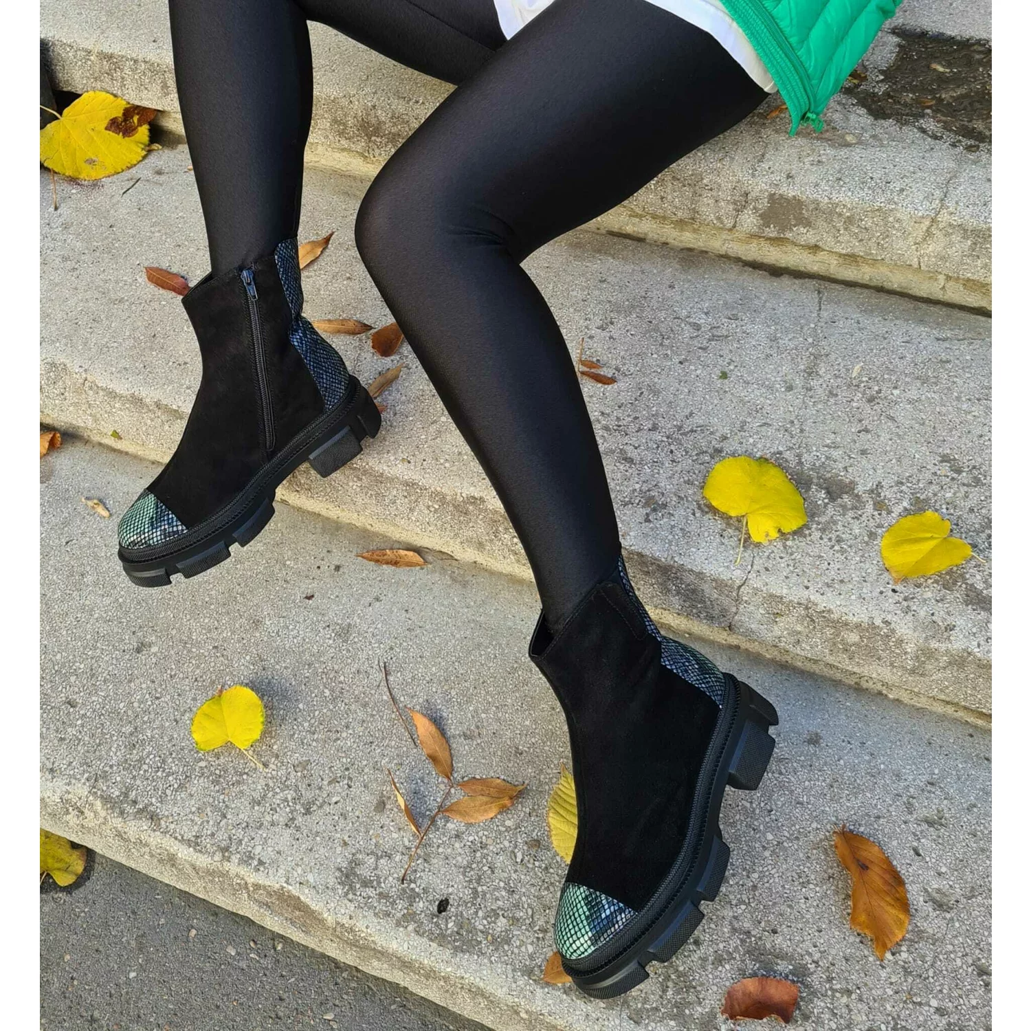 Ghete Piele Naturala velur negru Boston