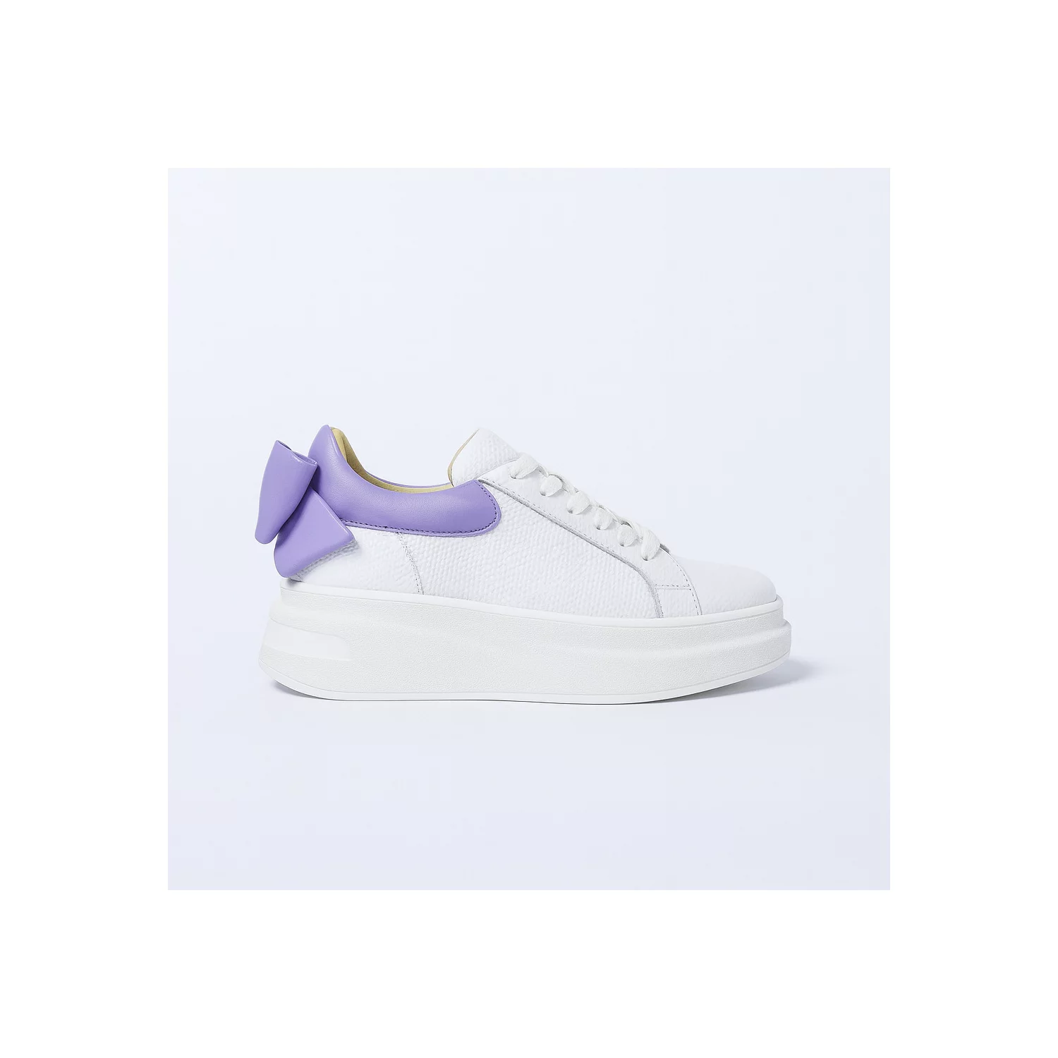 Pantofi casual Piele Naturala Albi cu Lila Bow