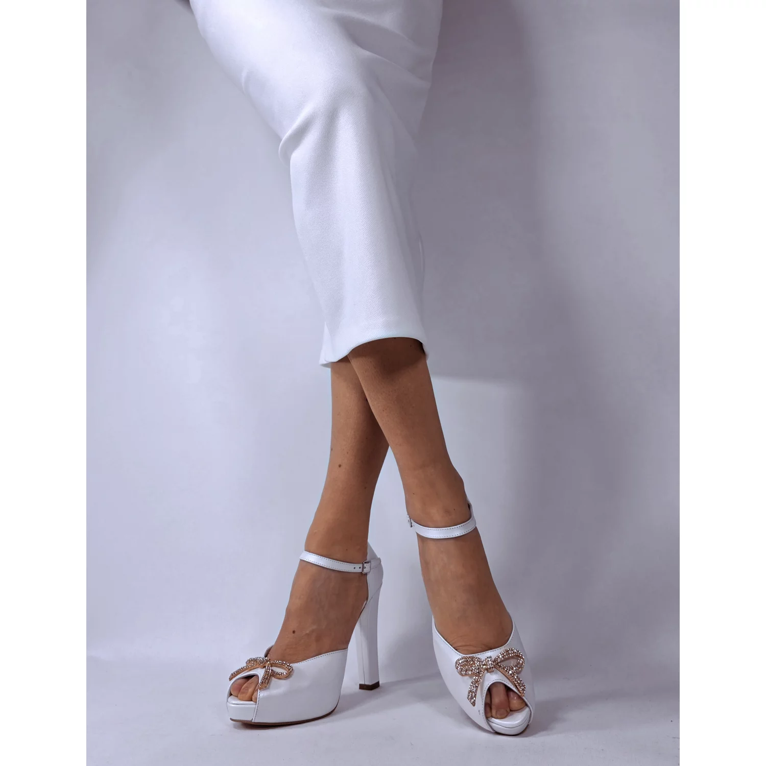 Sandale cu platou Piele Naturala alb ivoire Simfony