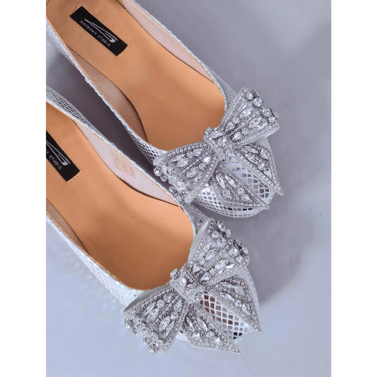 Balerini Piele Naturala presaj auriu cu funda Sarah