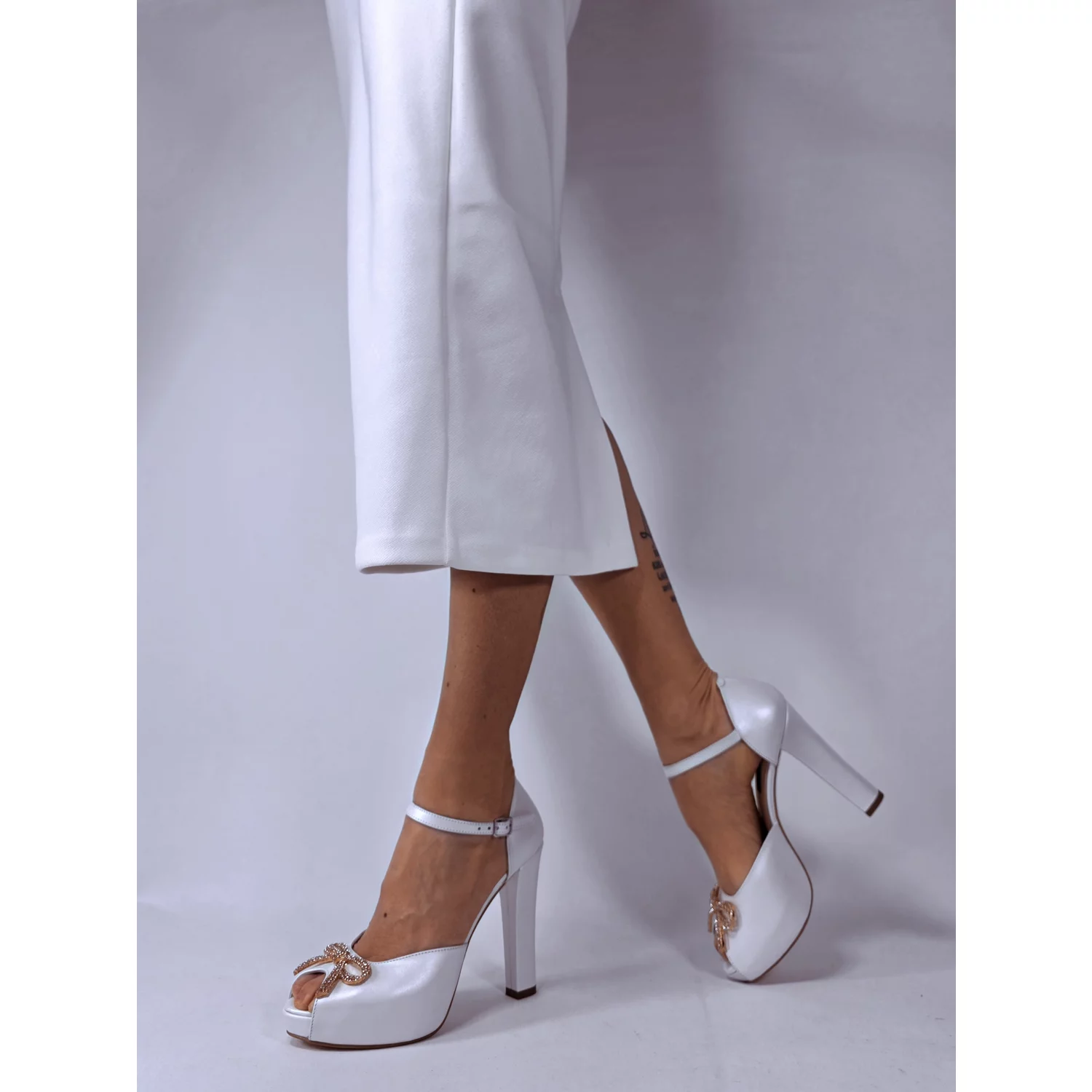 Sandale cu platou Piele Naturala alb ivoire Simfony