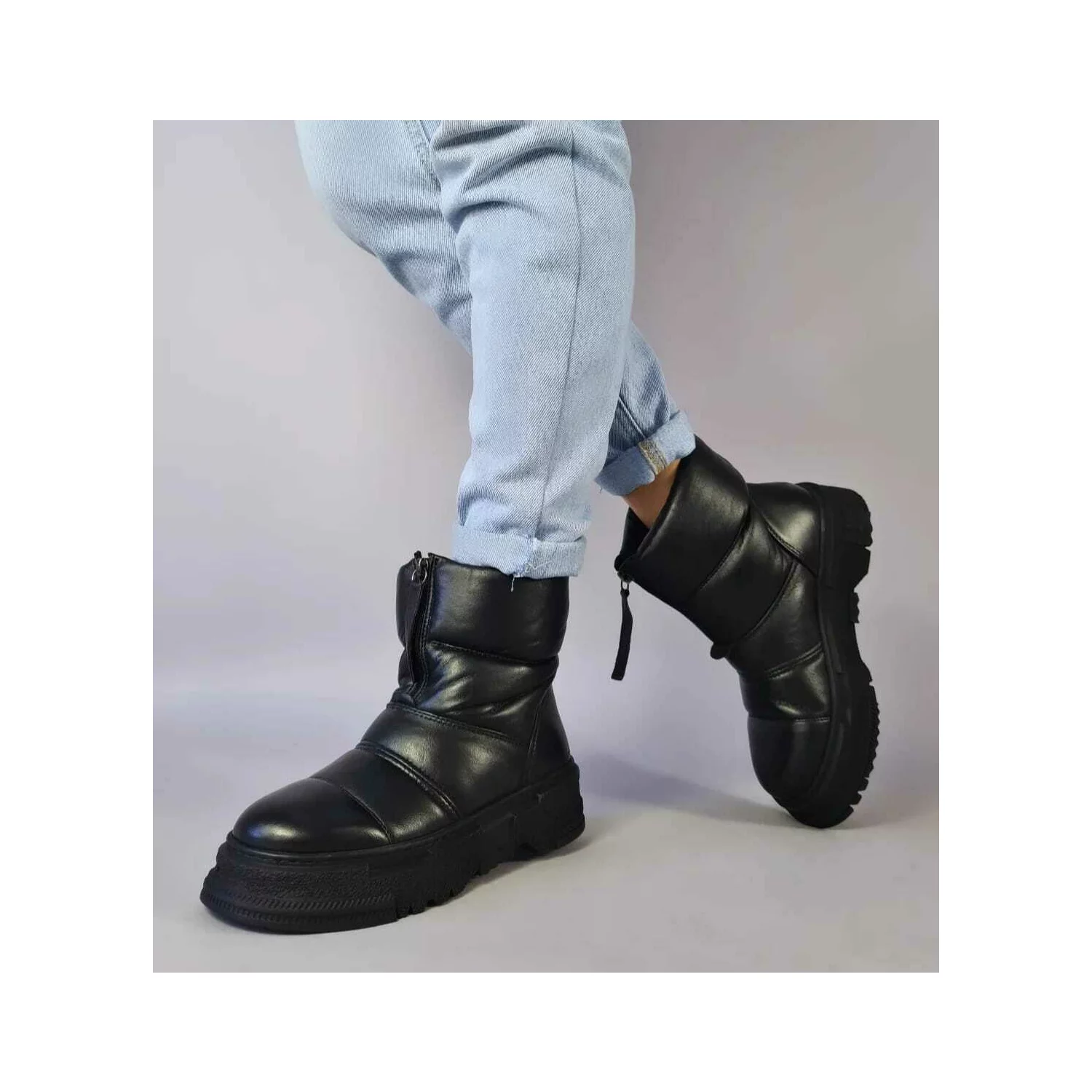 Ghete dama Piele Naturala Negre Pembe