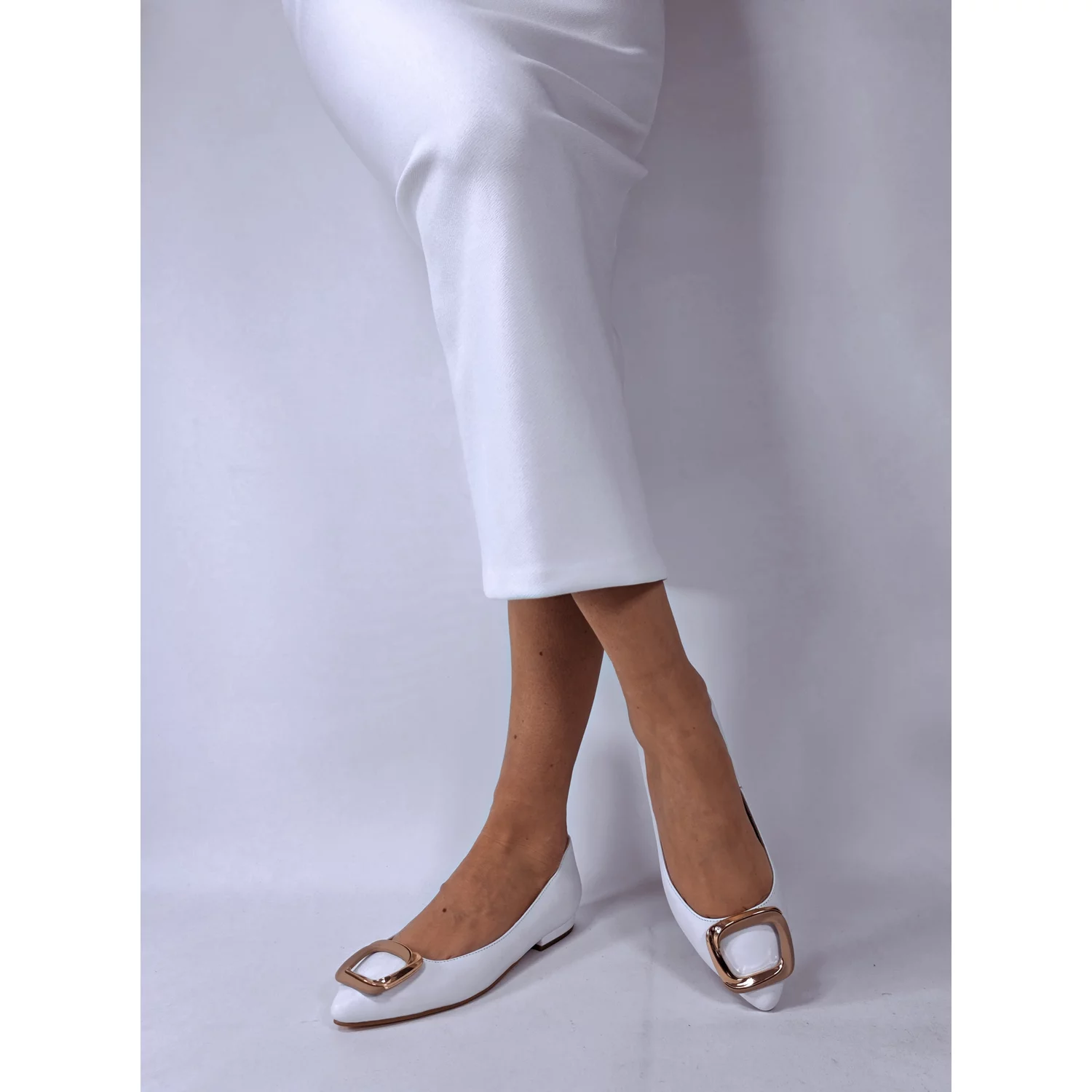 Balerini Piele Naturala Albi cu accesorii Ellen