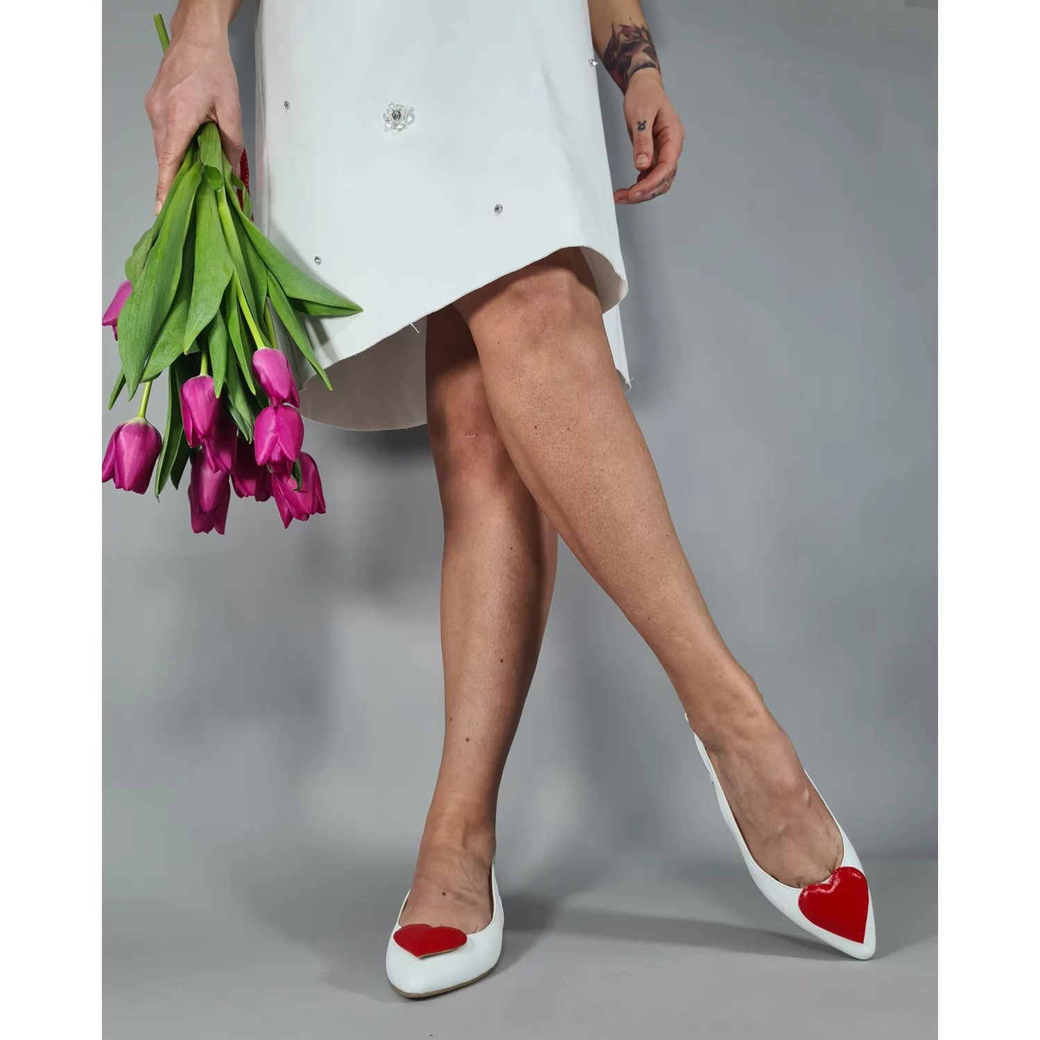 Balerini Piele Naturala Albi cu inima Dayana