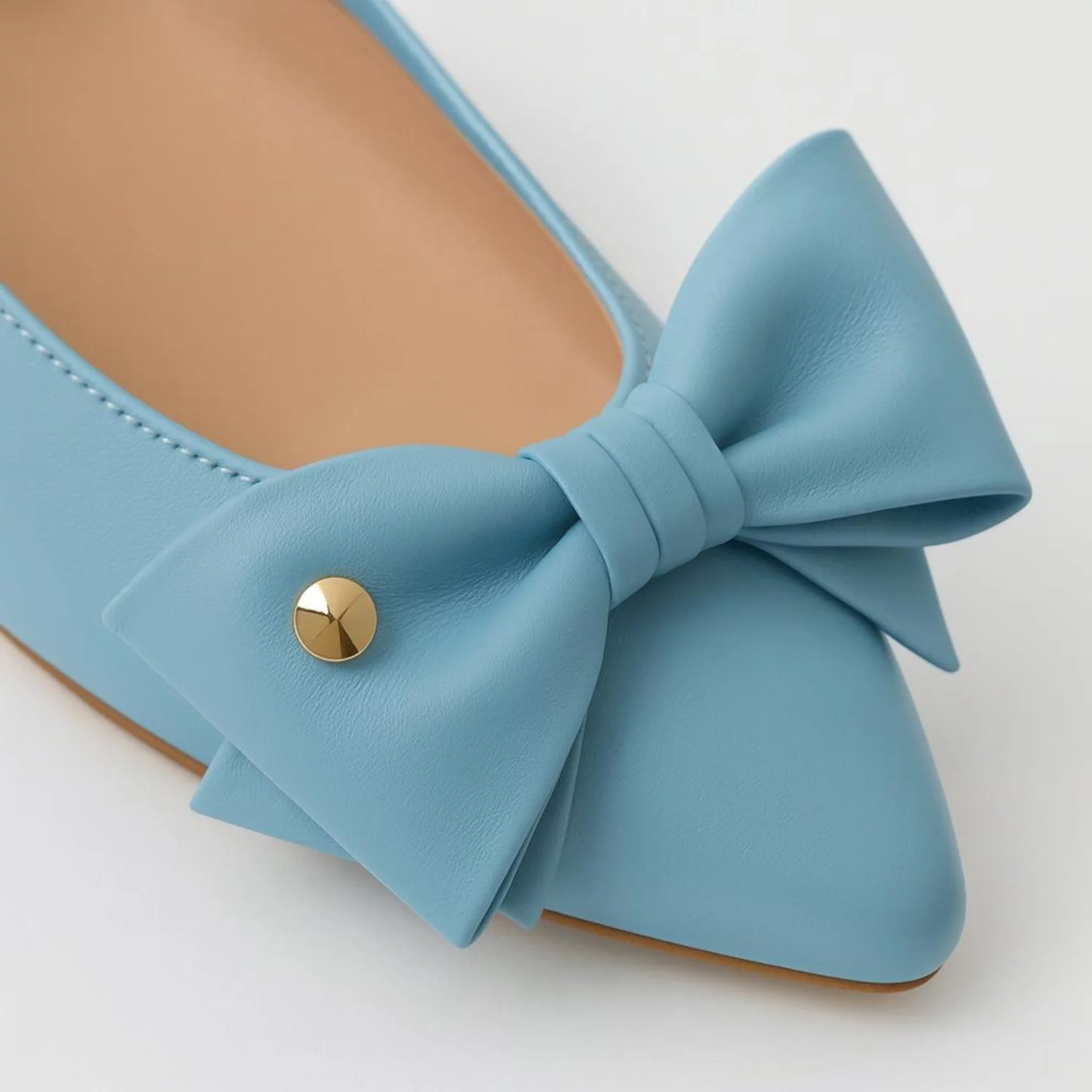 Balerini Piele Naturala Blue cu funda Alisia