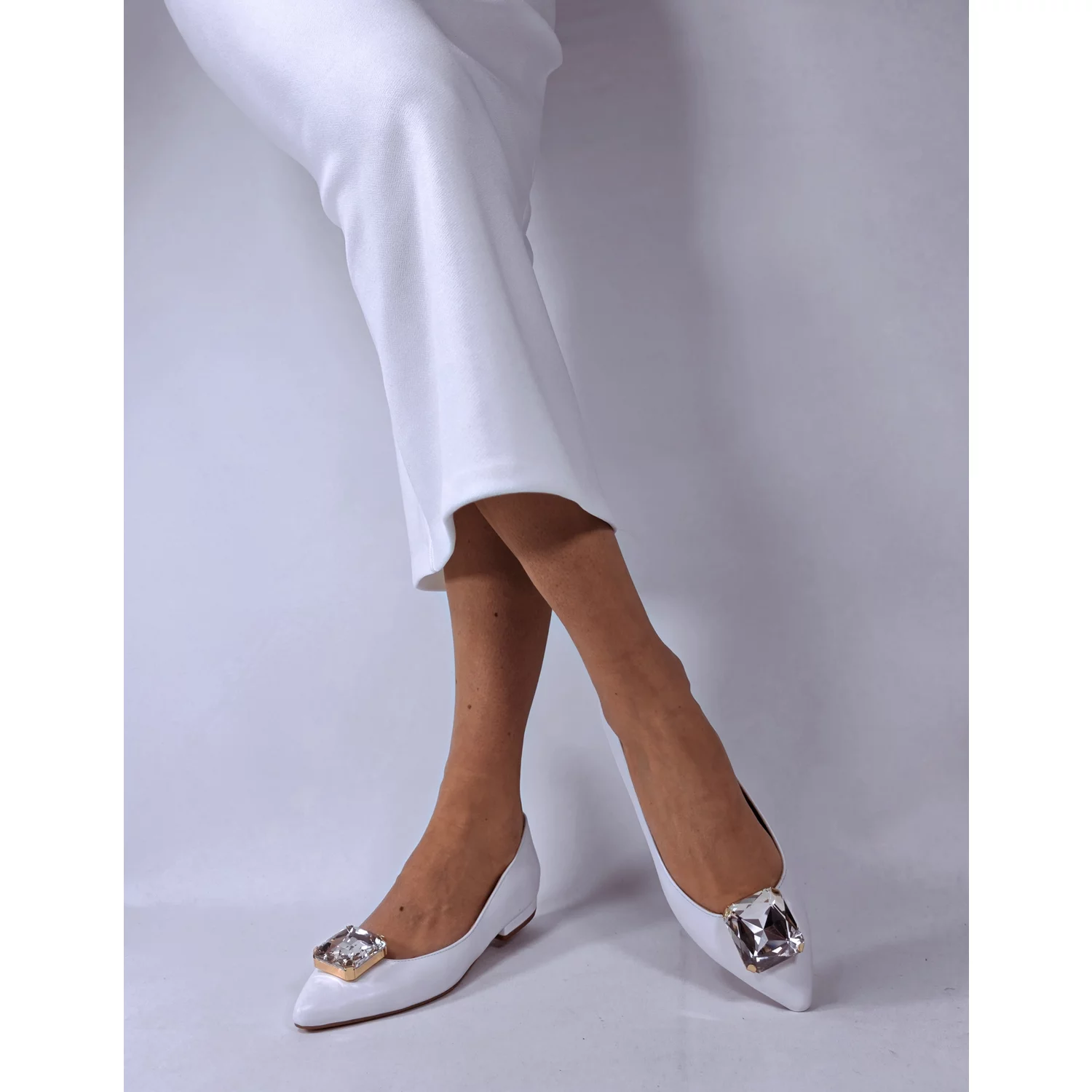 Balerini Piele Naturala Albi cu accesorii detasabile Vittoria