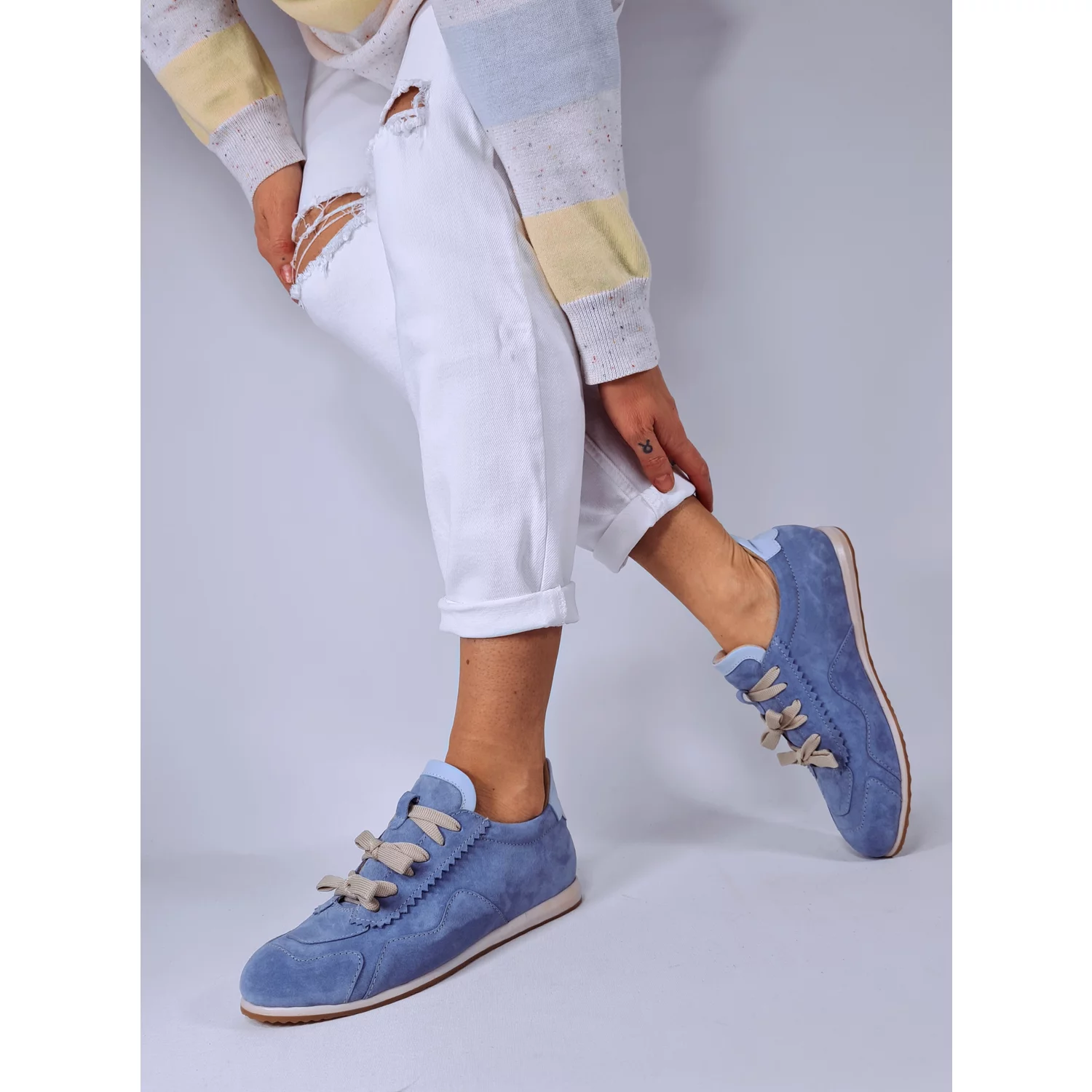 Pantofi casual Piele Naturala Blue cu siret Celio