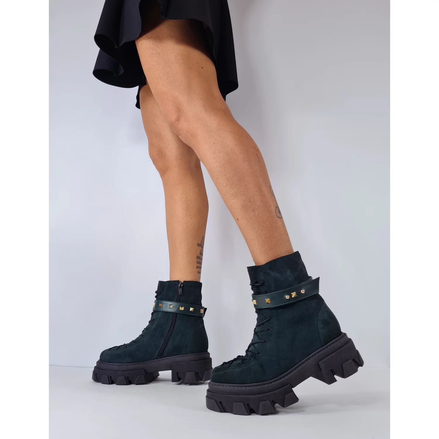 Ghete dama Piele Naturala Verzi cu bareta detasabila Monik