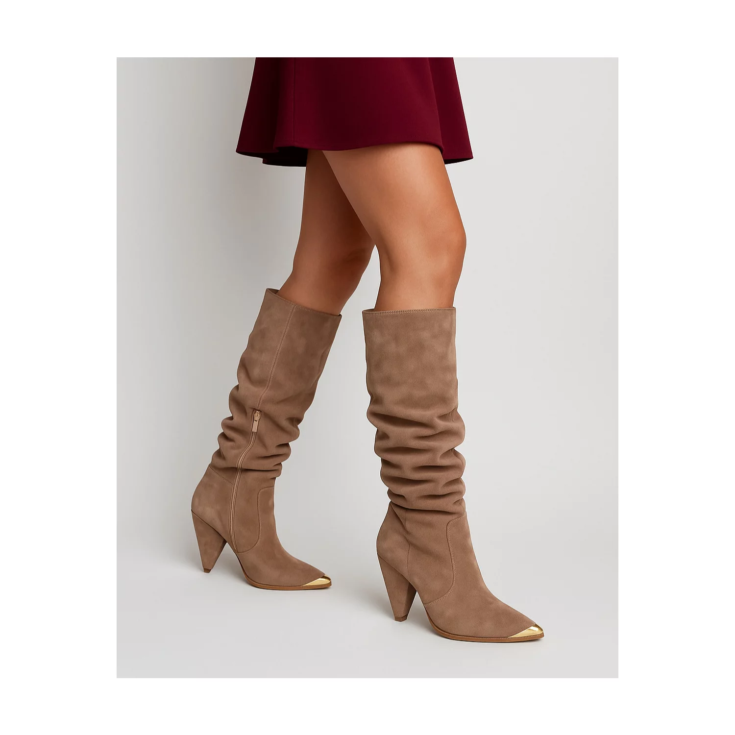 Cizme fronsate Piele Naturala Bej Luxury