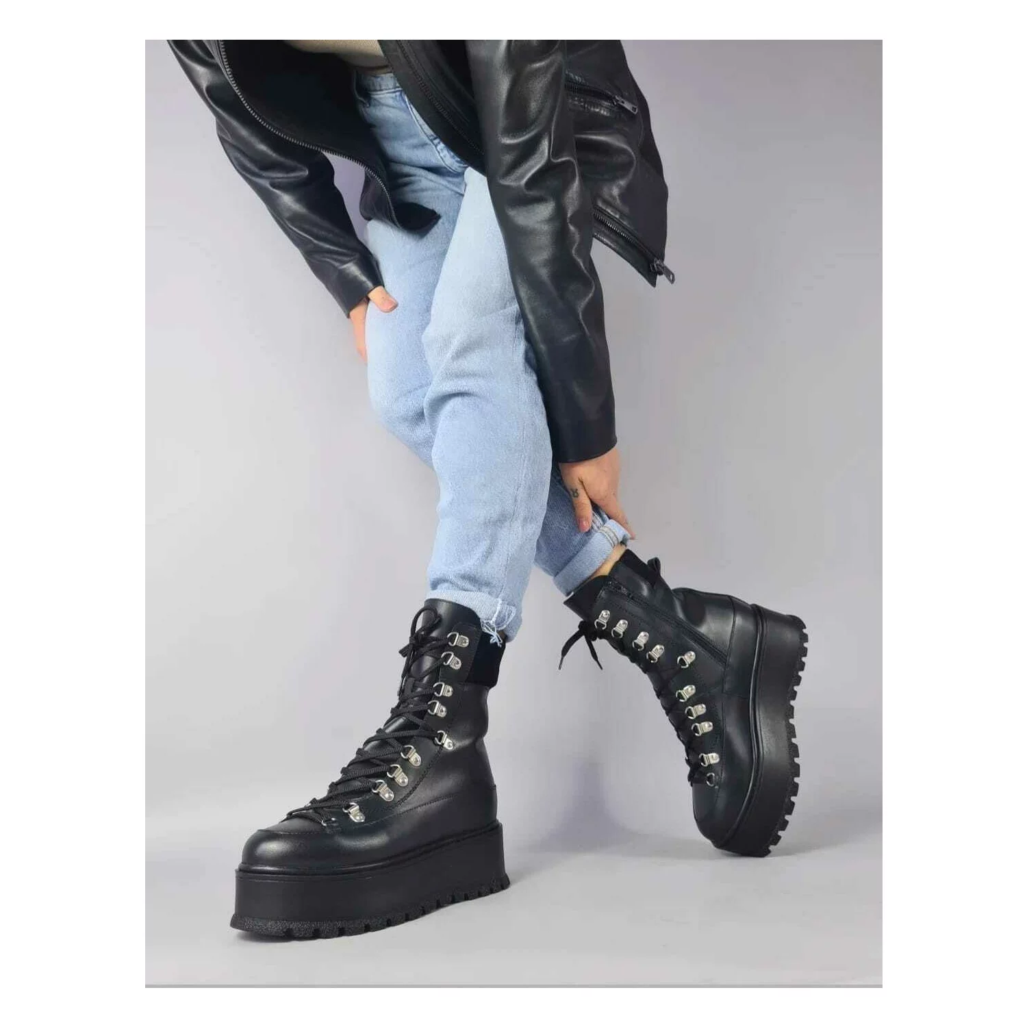 Ghete Piele Naturala Negre Silver