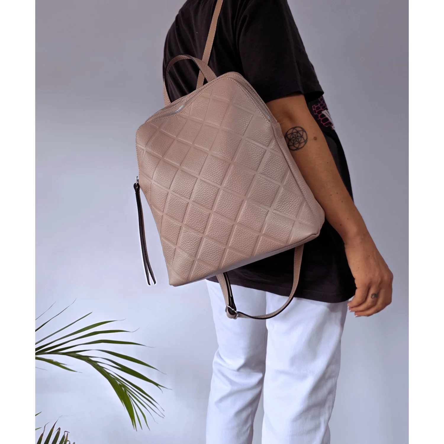 Rucsac dama Piele Naturala Bej roze Arina