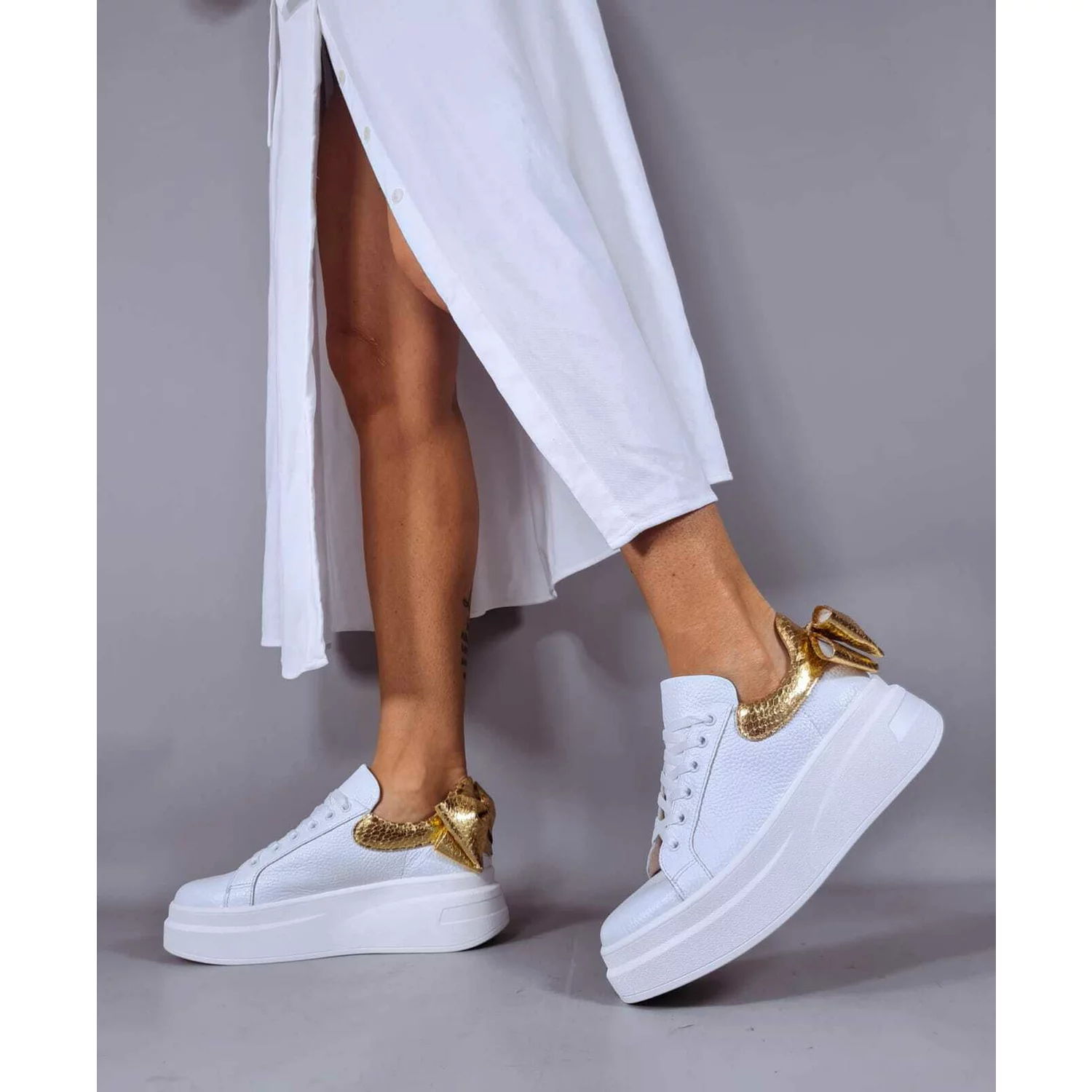 Pantofi casual Piele Naturala Abi cu Auriu Bow