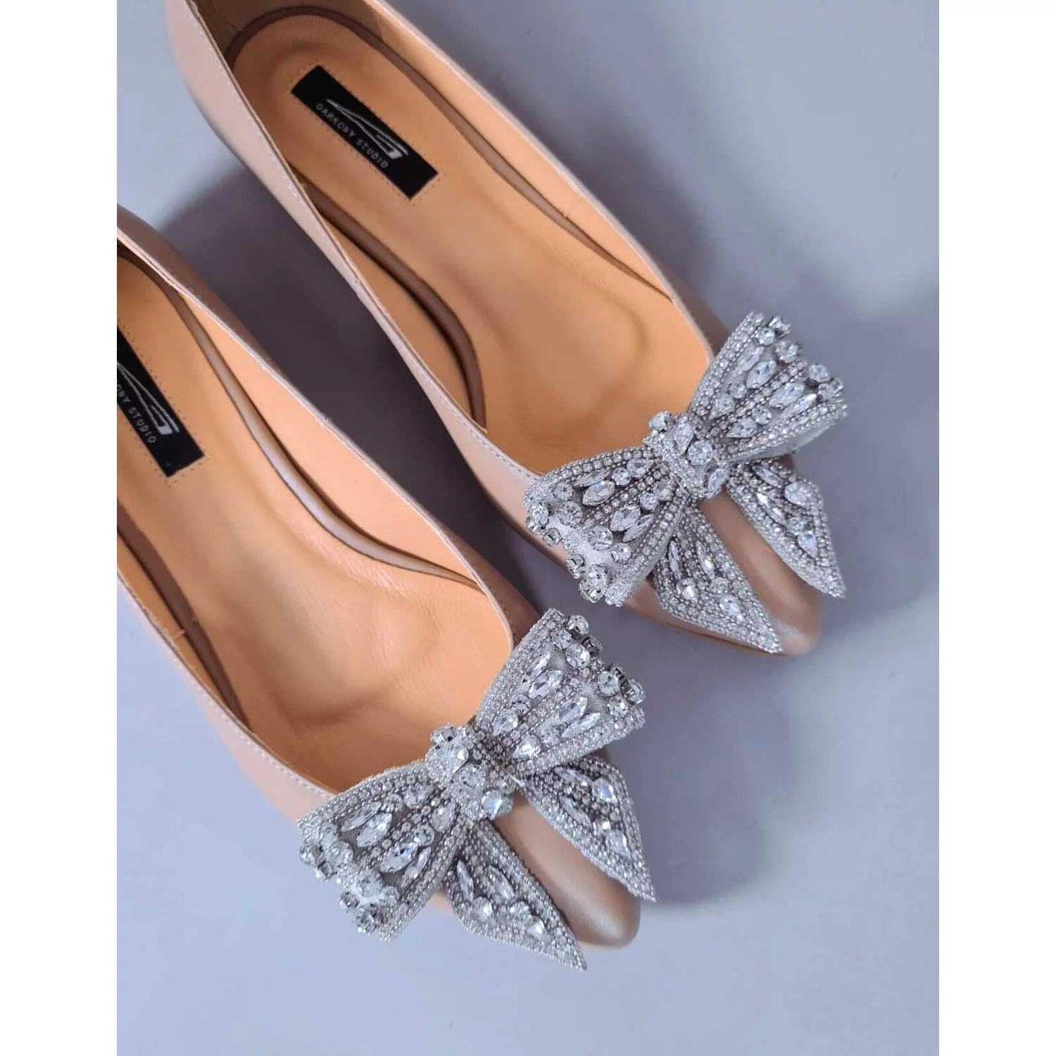 Balerini Piele Naturala Bej cu funda Love Angel