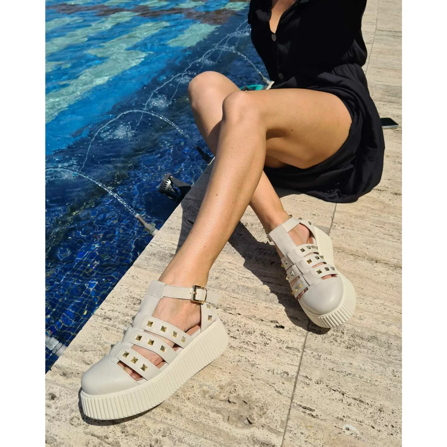 Sandale dama Piele Naturala Bej Ringo