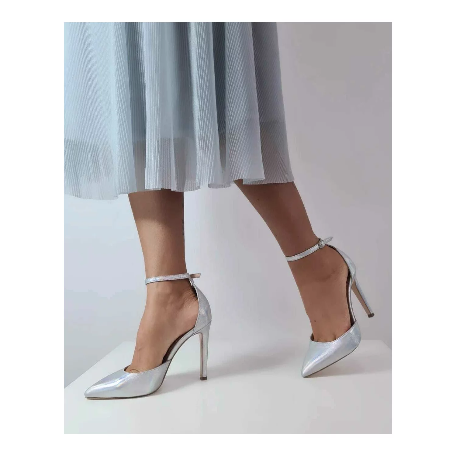 Pantofi stiletto Piele Naturala argintie Erica