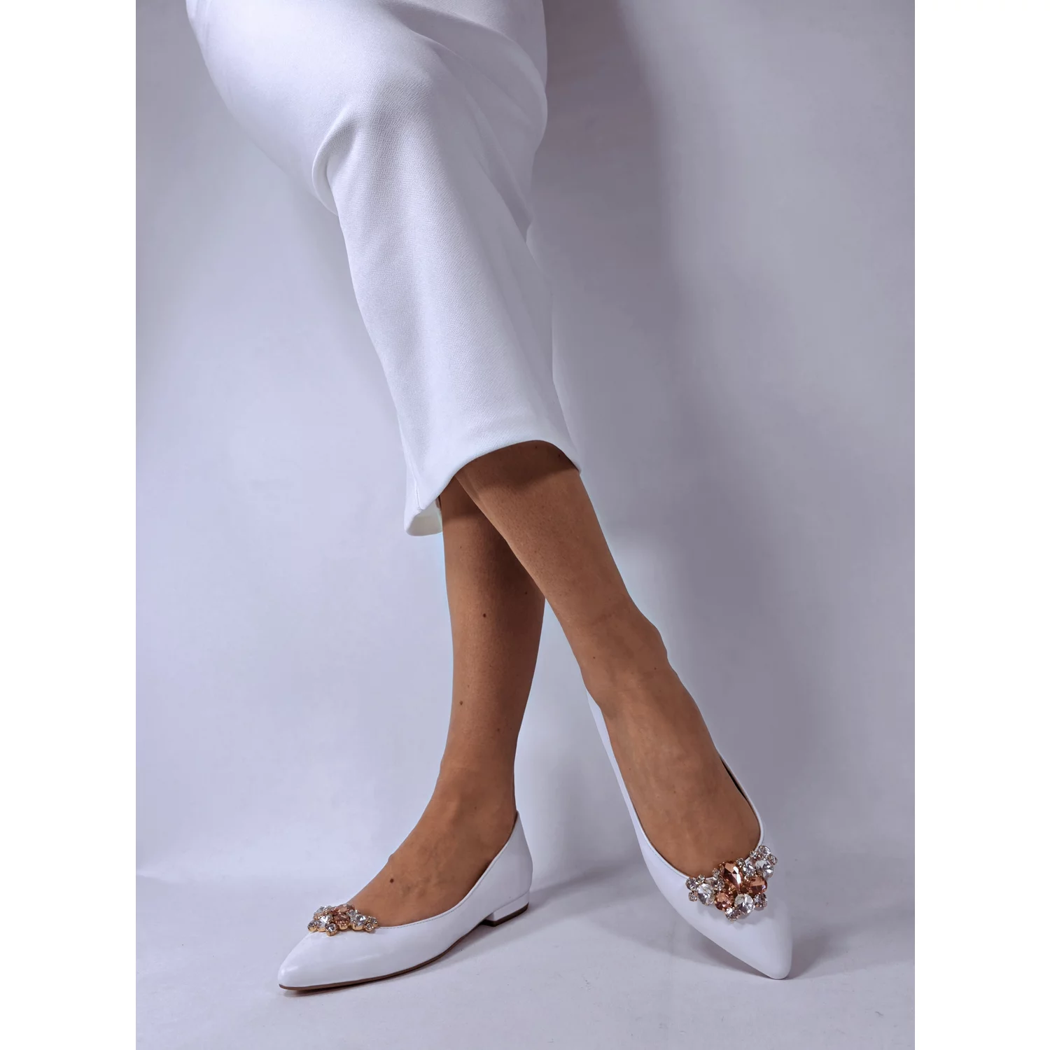 Balerini Piele Naturala Albi cu accesorii detasabile Francesca