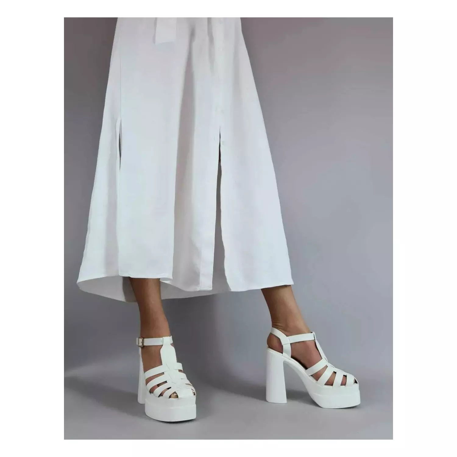 Sandale cu platforma dubla Goldy albe