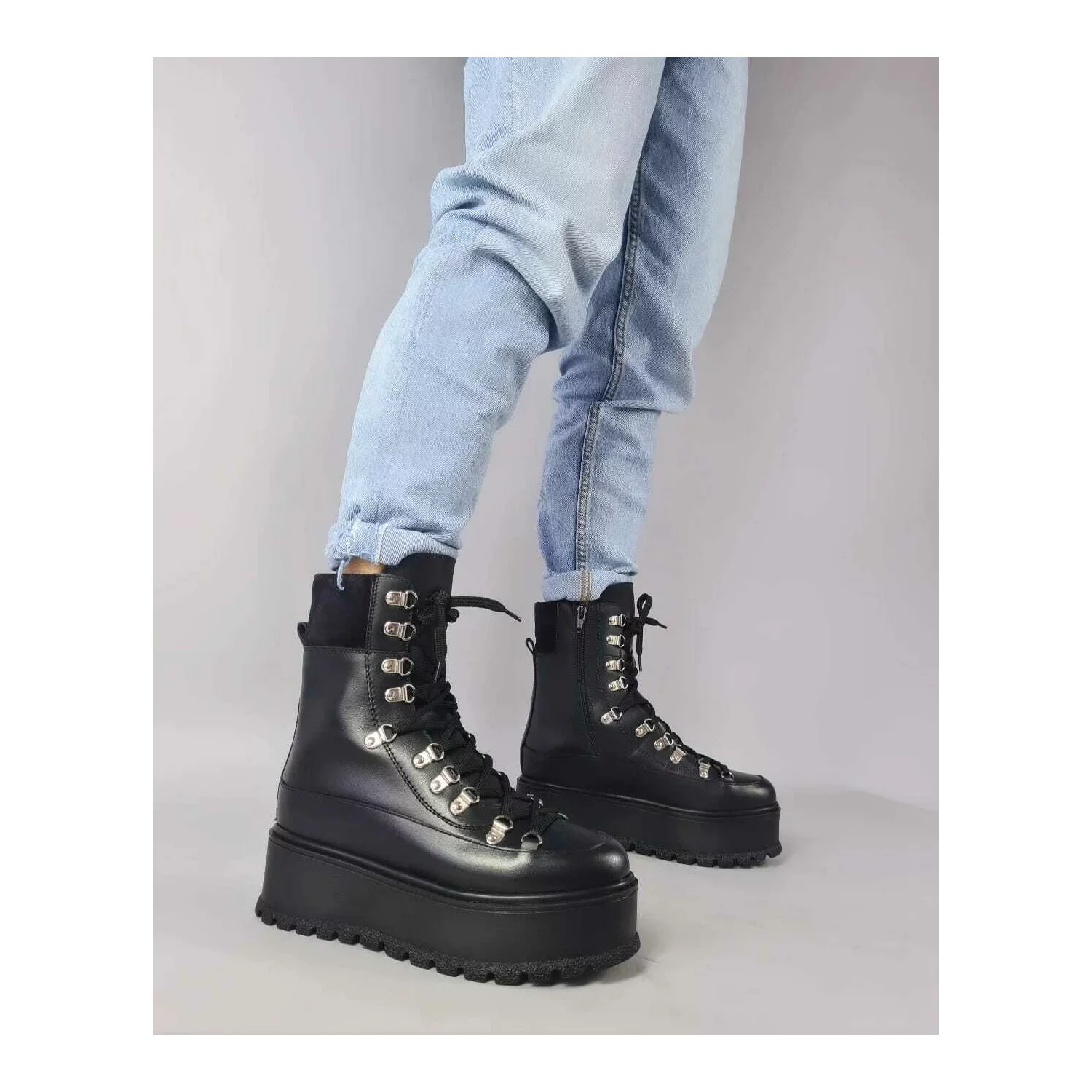 Ghete Piele Naturala Negre Silver