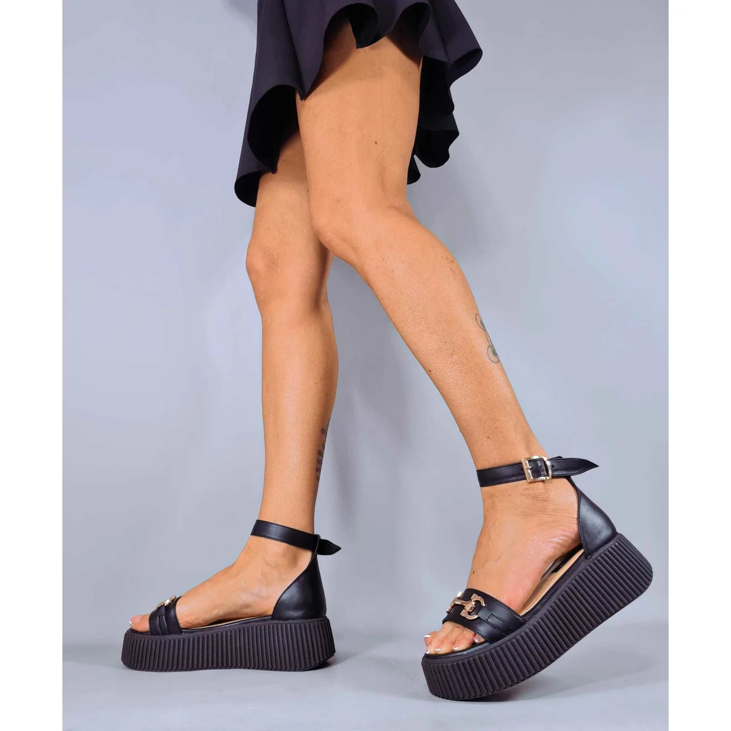 Sandale dama Piele Naturala Negre cu aceesorii Relia