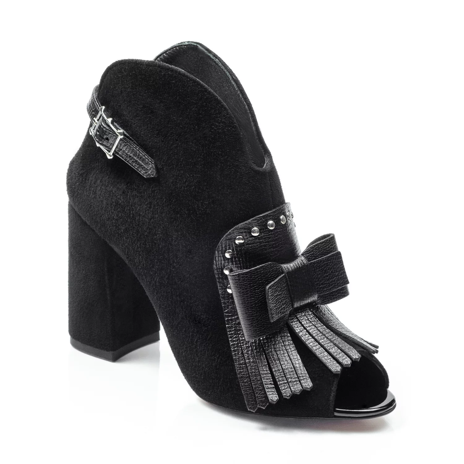 Botine dama decupate piele intoarsa cu funda Ruby