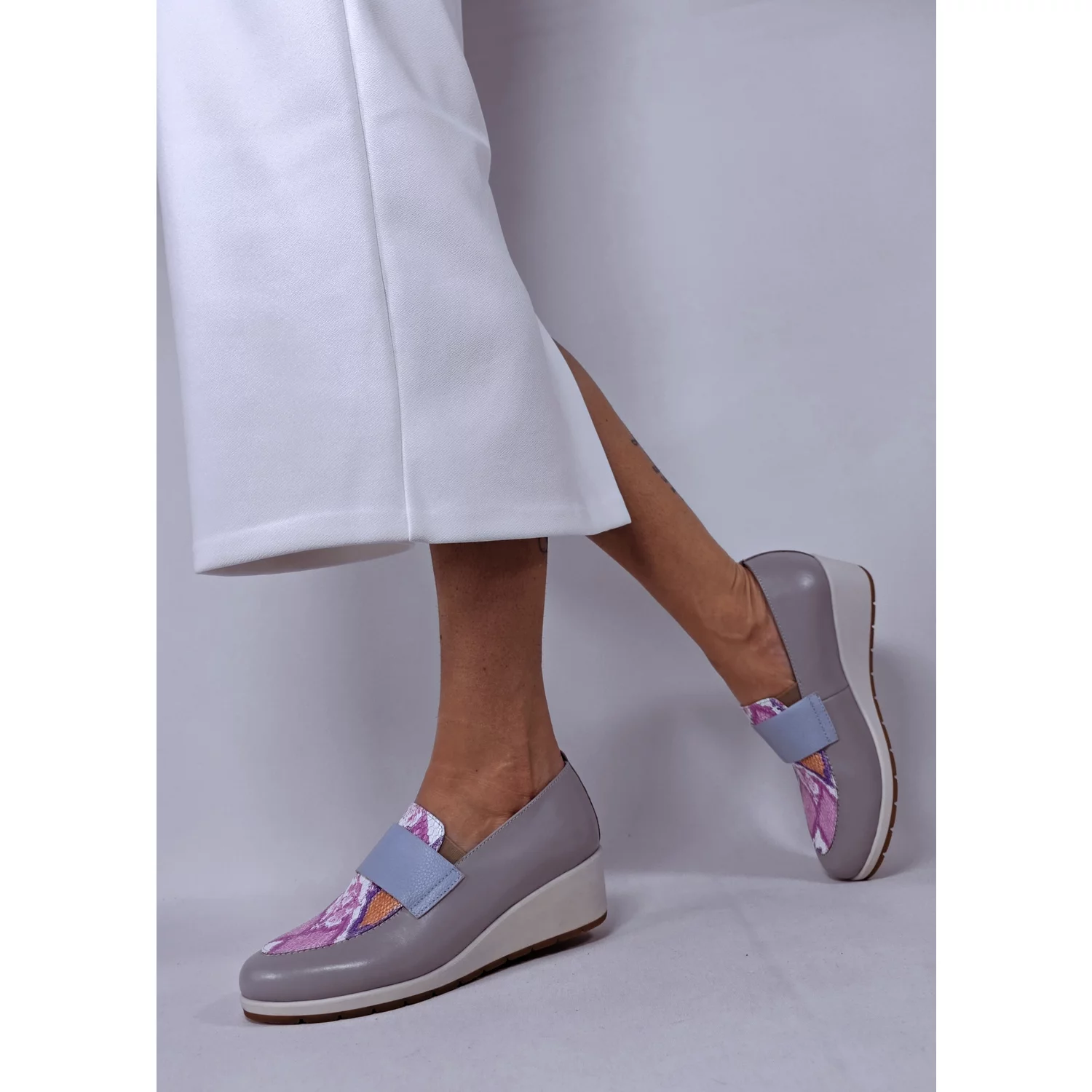 Pantofi dama Piele Naturala Gri cu Blue Oldy