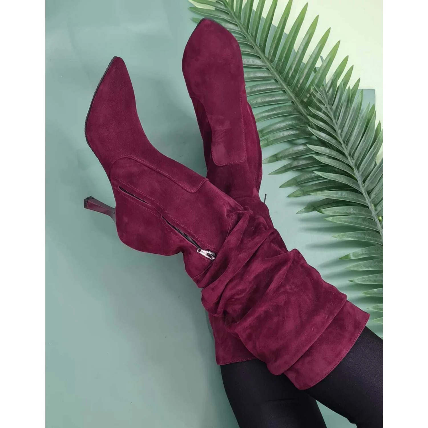 Cizme fronsate Piele Naturala bordo Alana