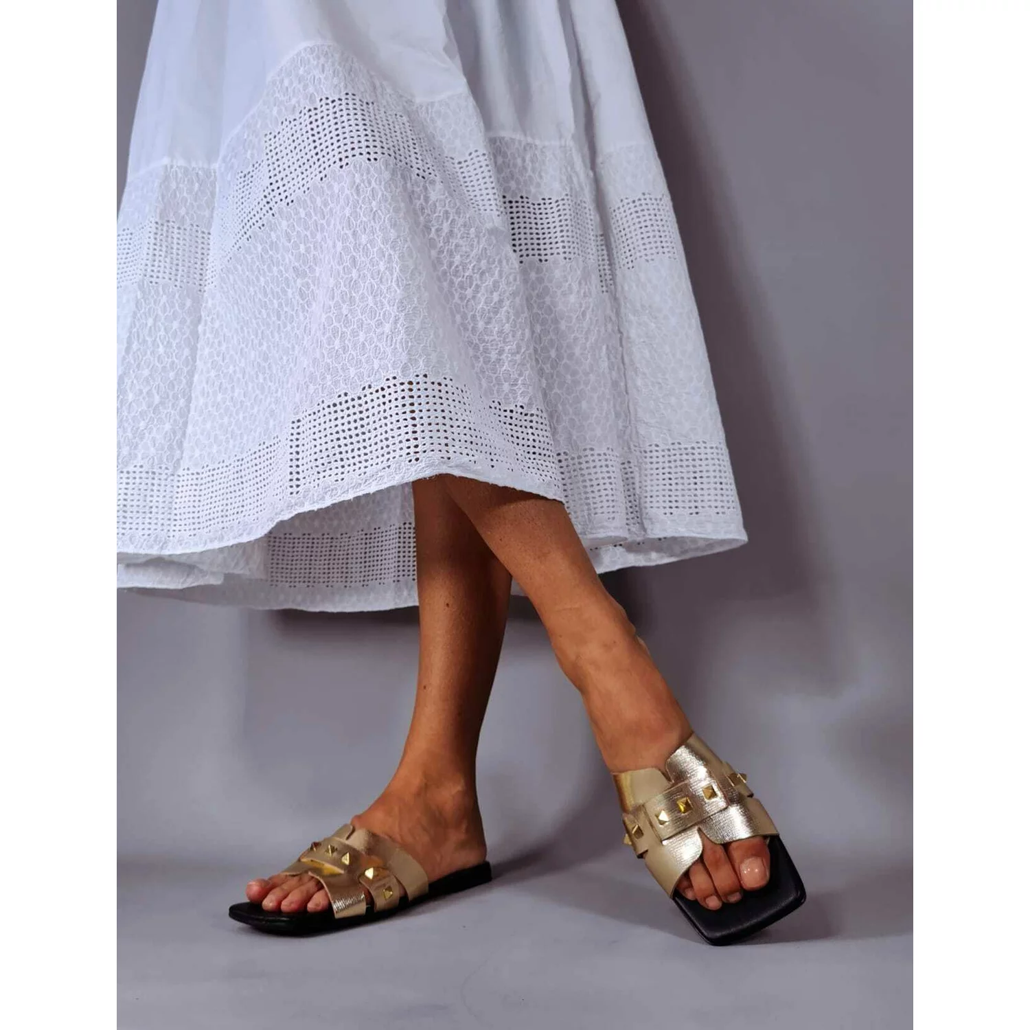 Sandale dama tip pacuci Piele Naturala Aurii cu accesorii Seed