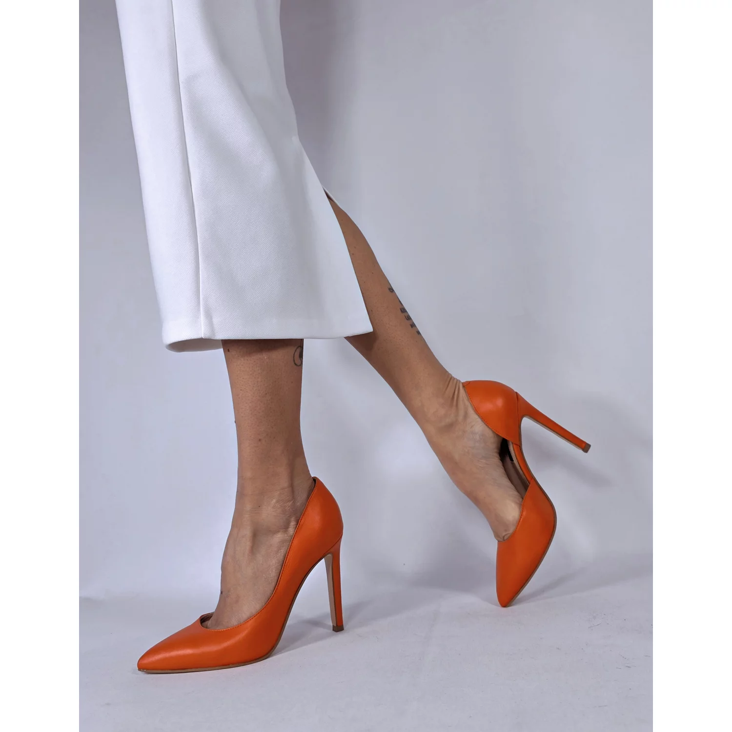Pantofi stiletto Piele Naturala Orange Kate