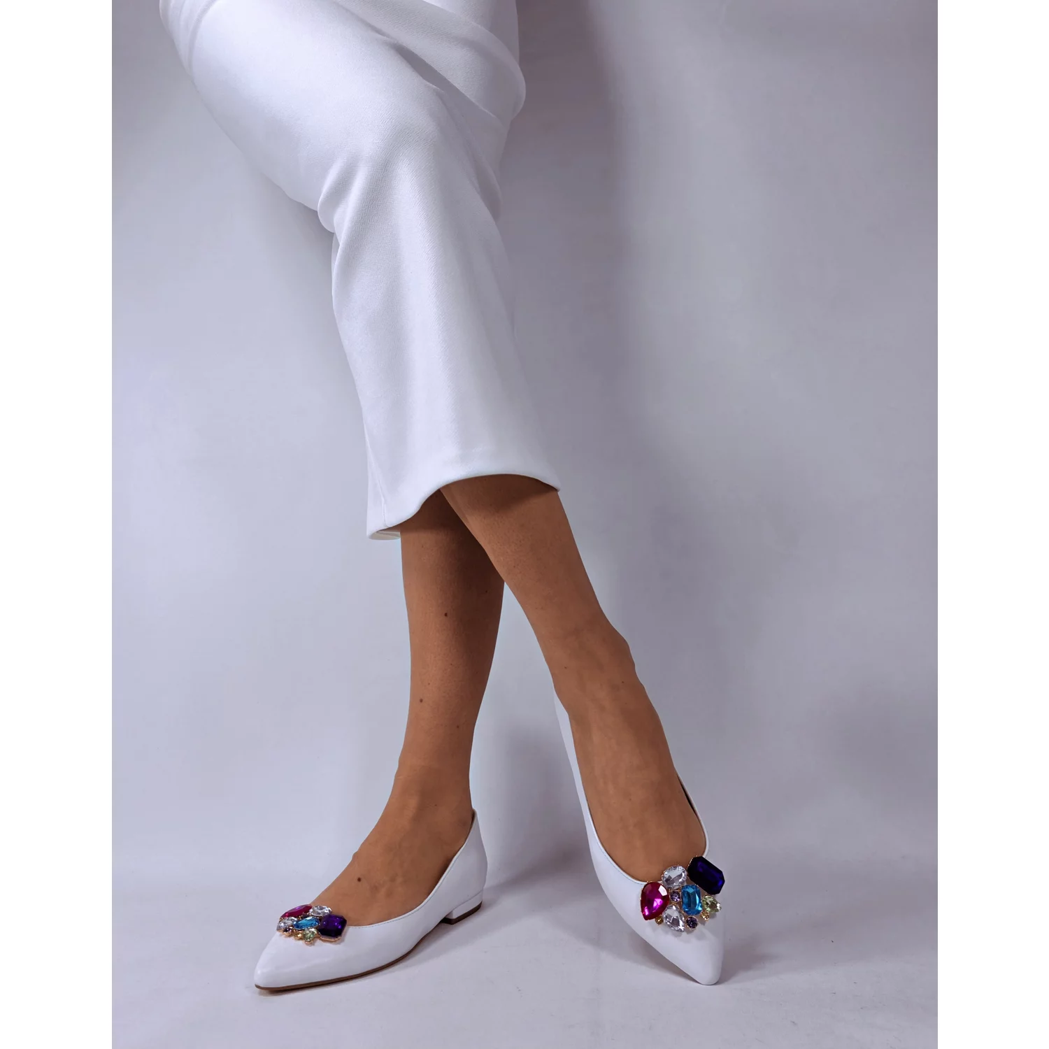 Balerini Piele Naturala Albi cu accesorii color detasabile Greta