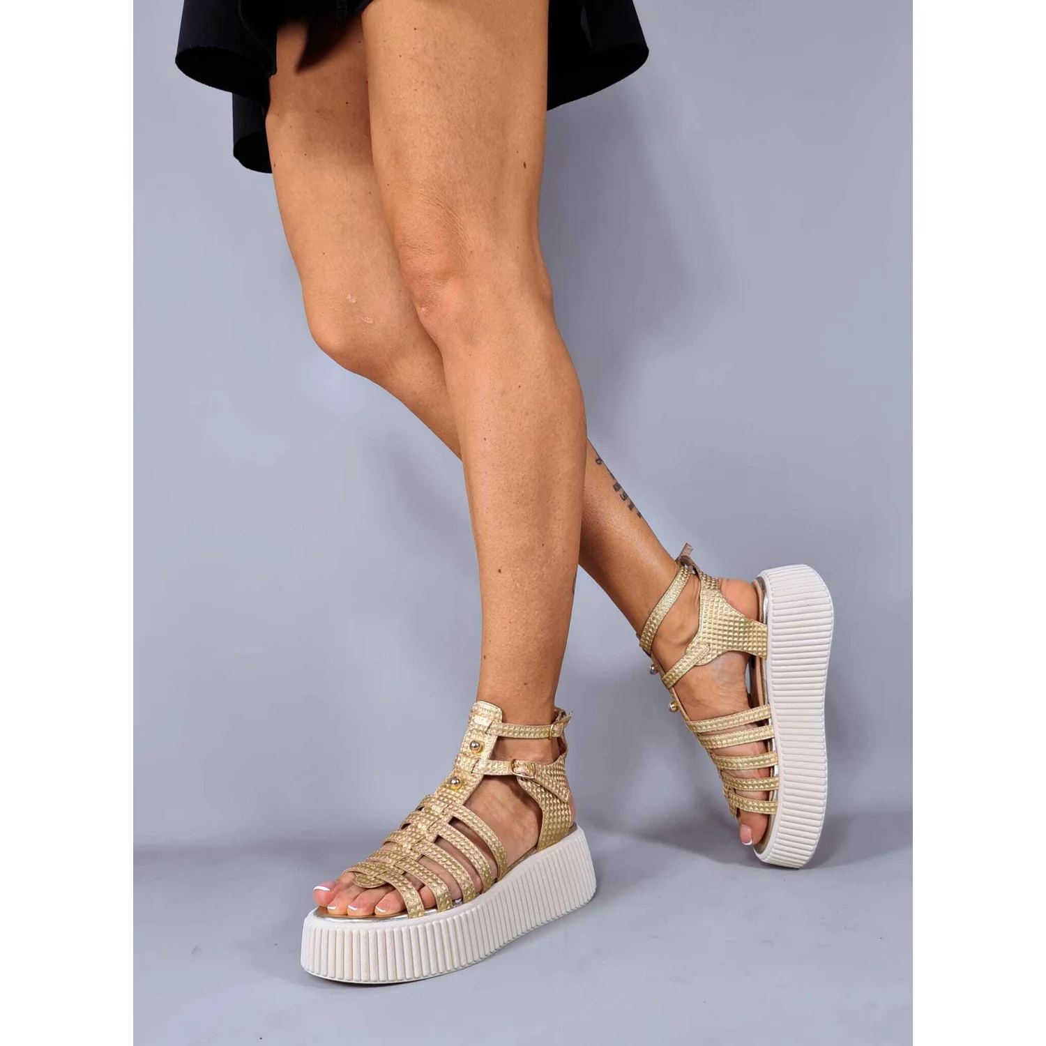 Sandale dama Piele Naturala Aurii cu barete Goldy