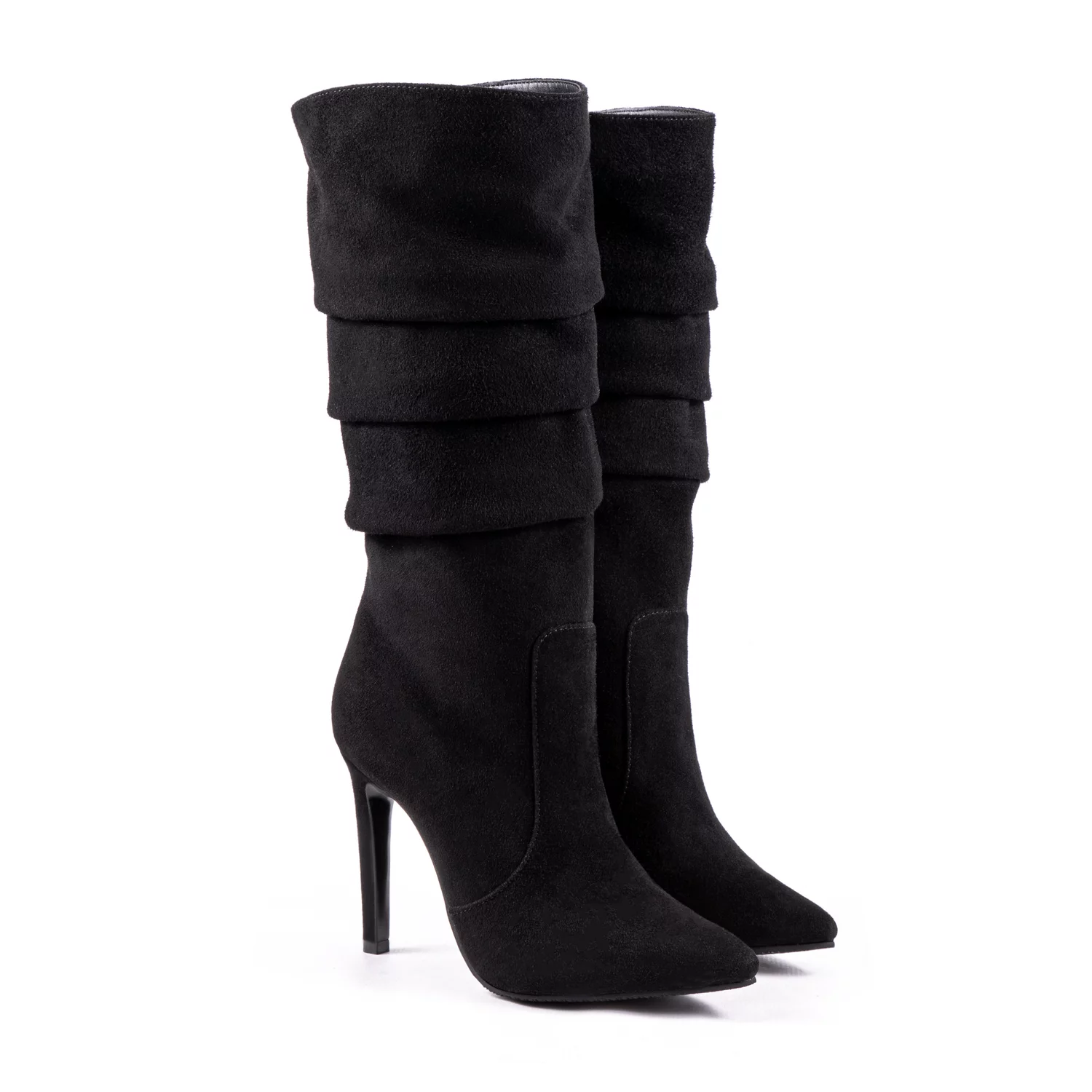 Cizme negre fronsate din piele intoarsa Ombre