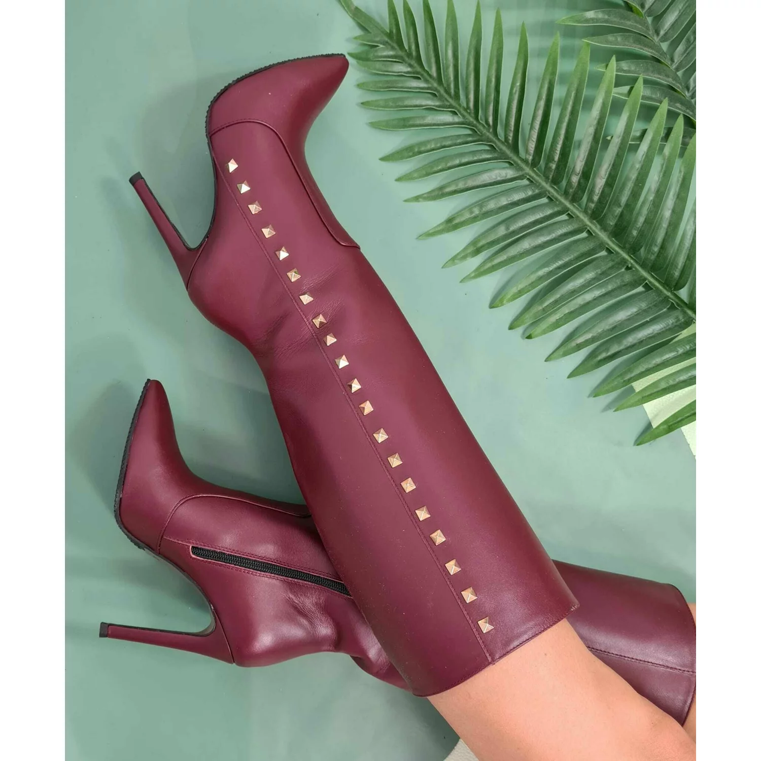 Cizme Piele Naturala bordo Tyna