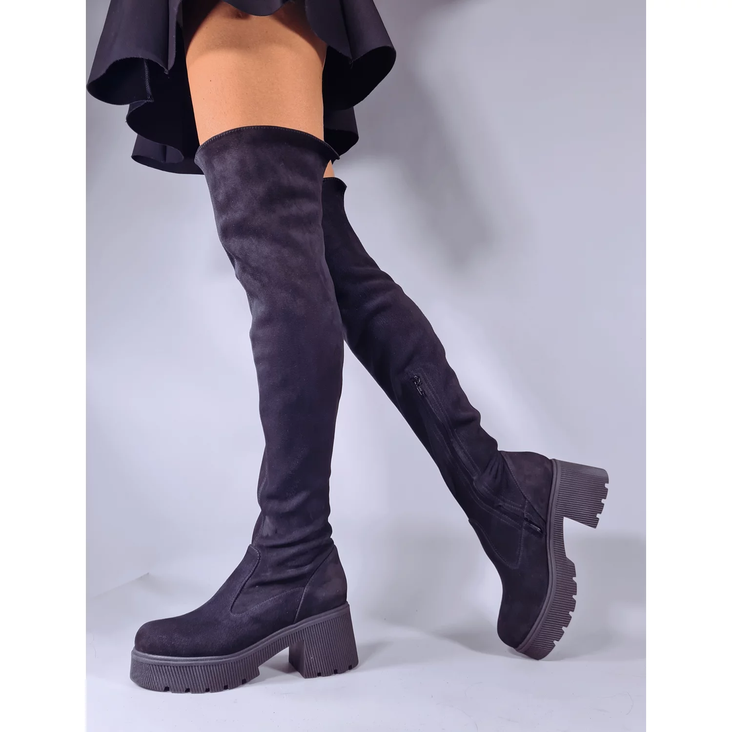 Cizme dama Piele Naturala Negre camoscio Elastice Anubis