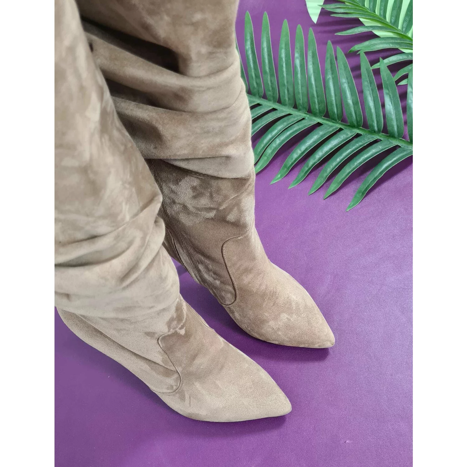 Cizme fronsate Piele Naturala capucino Ombre