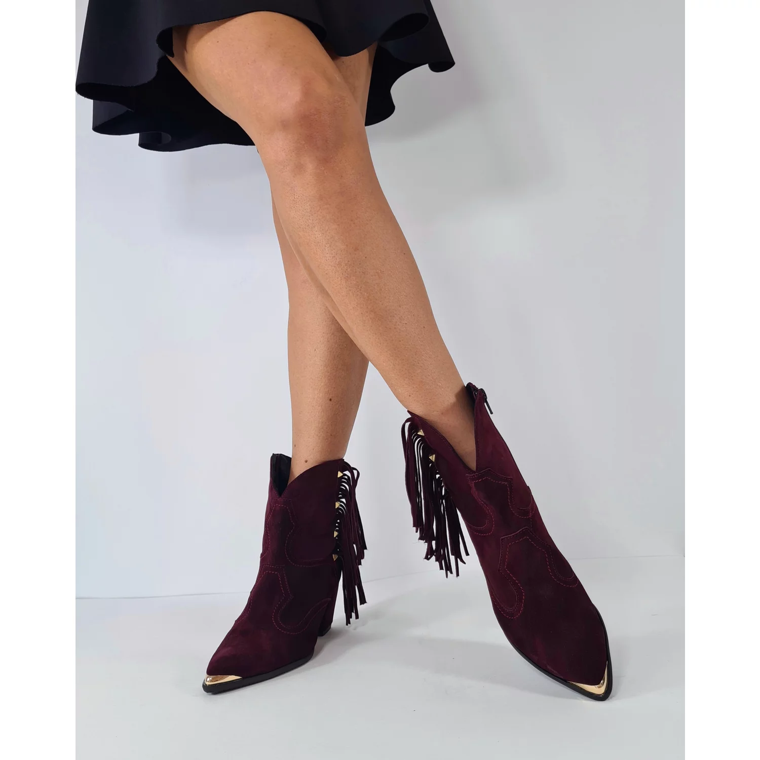 Ciocate Piele Naturala Bordo cu franjuri Dallas