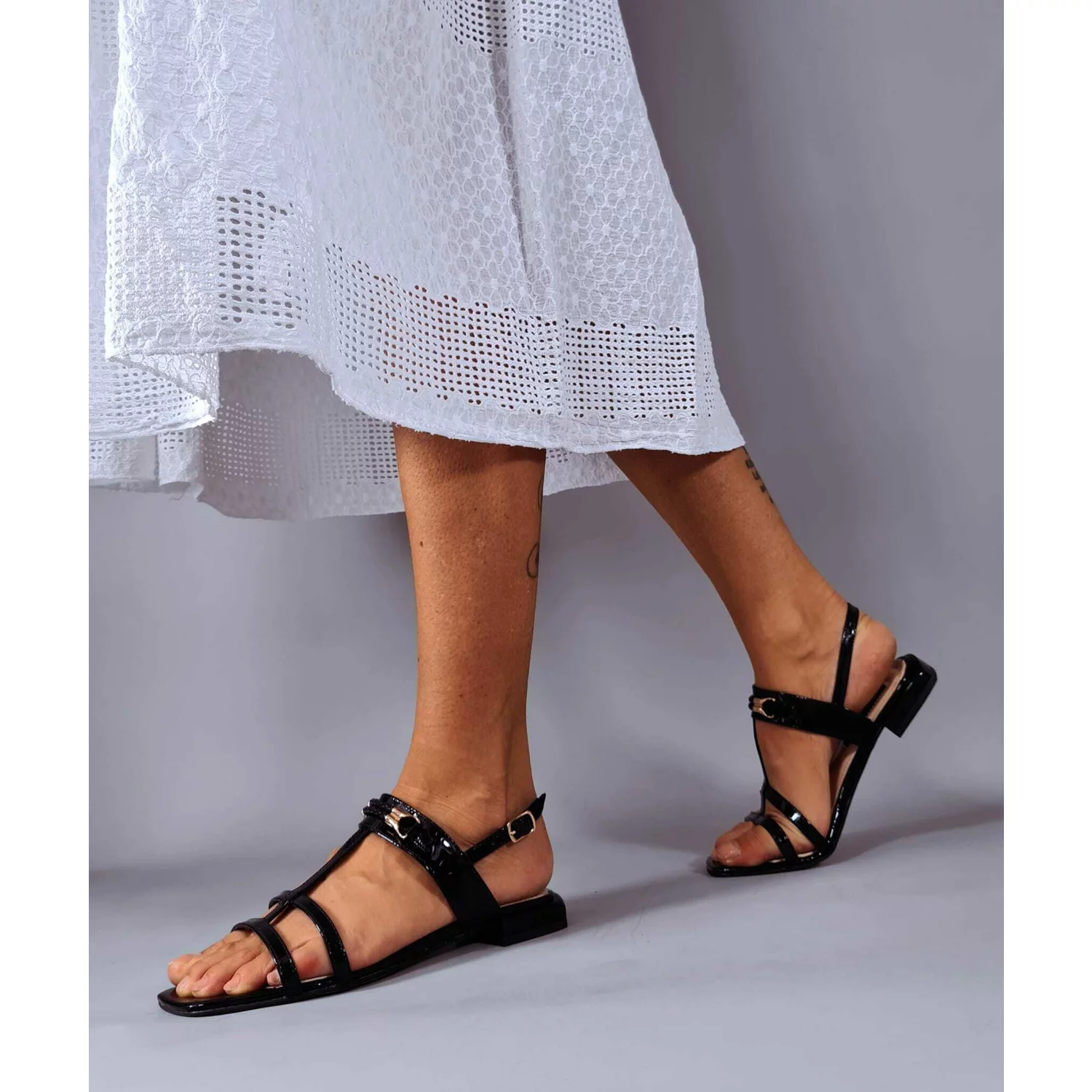 Sandale dama Piele Naturala Negre cu accesorii Glass