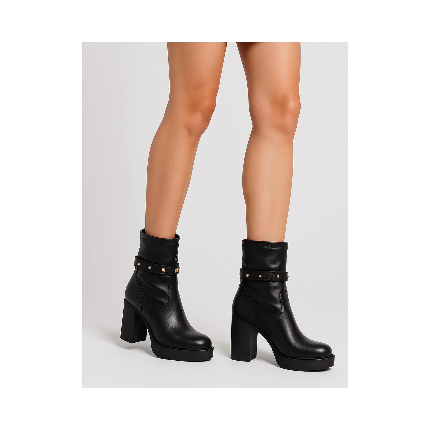 Ghete din Piele Naturala Negre cu platforma Garkony Urban Queen