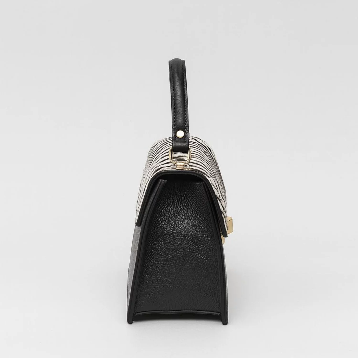 Geanta medie dama Piele Naturala Neagra cu imprimeu zebra Andia